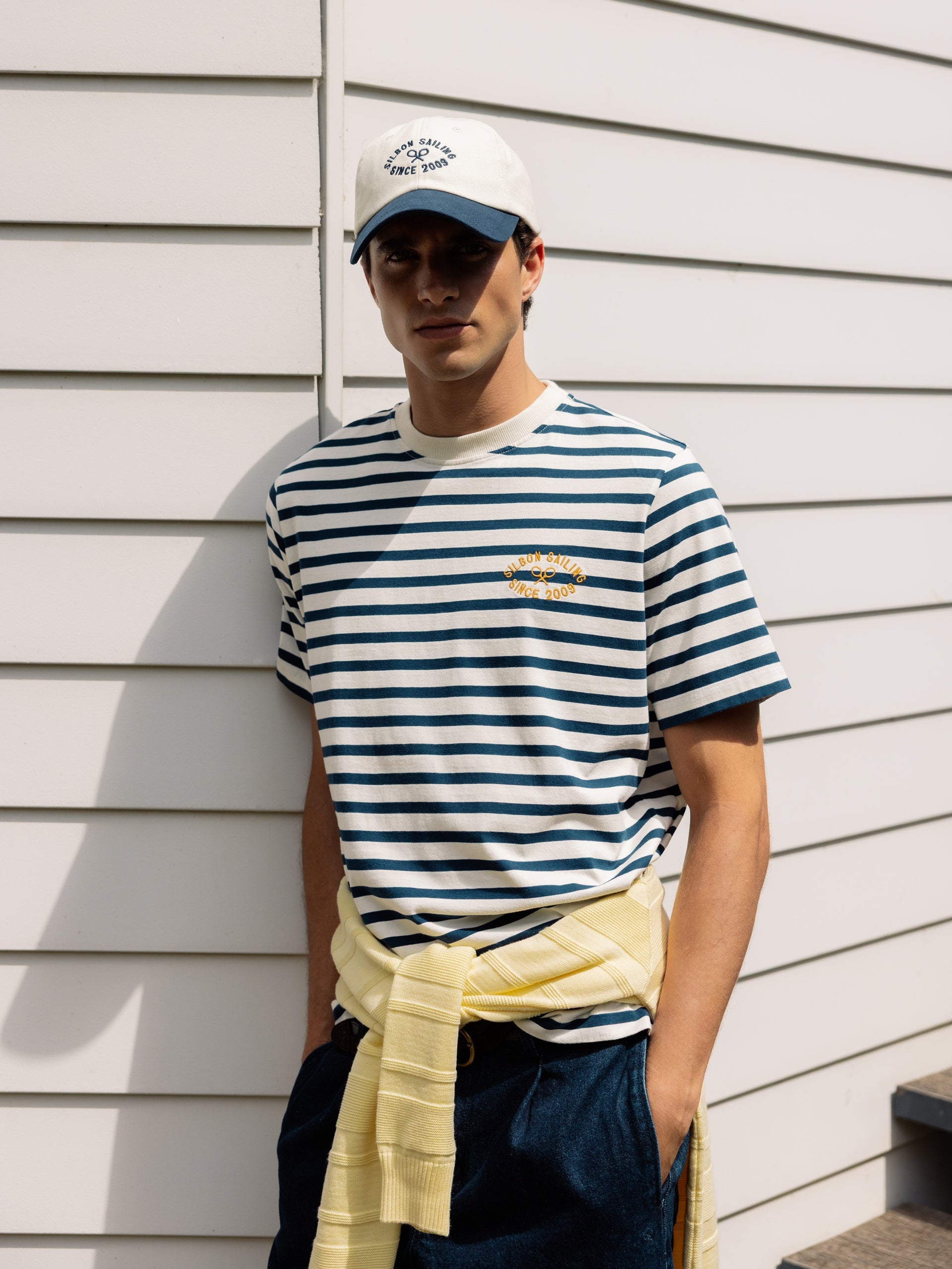 Navy blue mid-stripe T-shirt