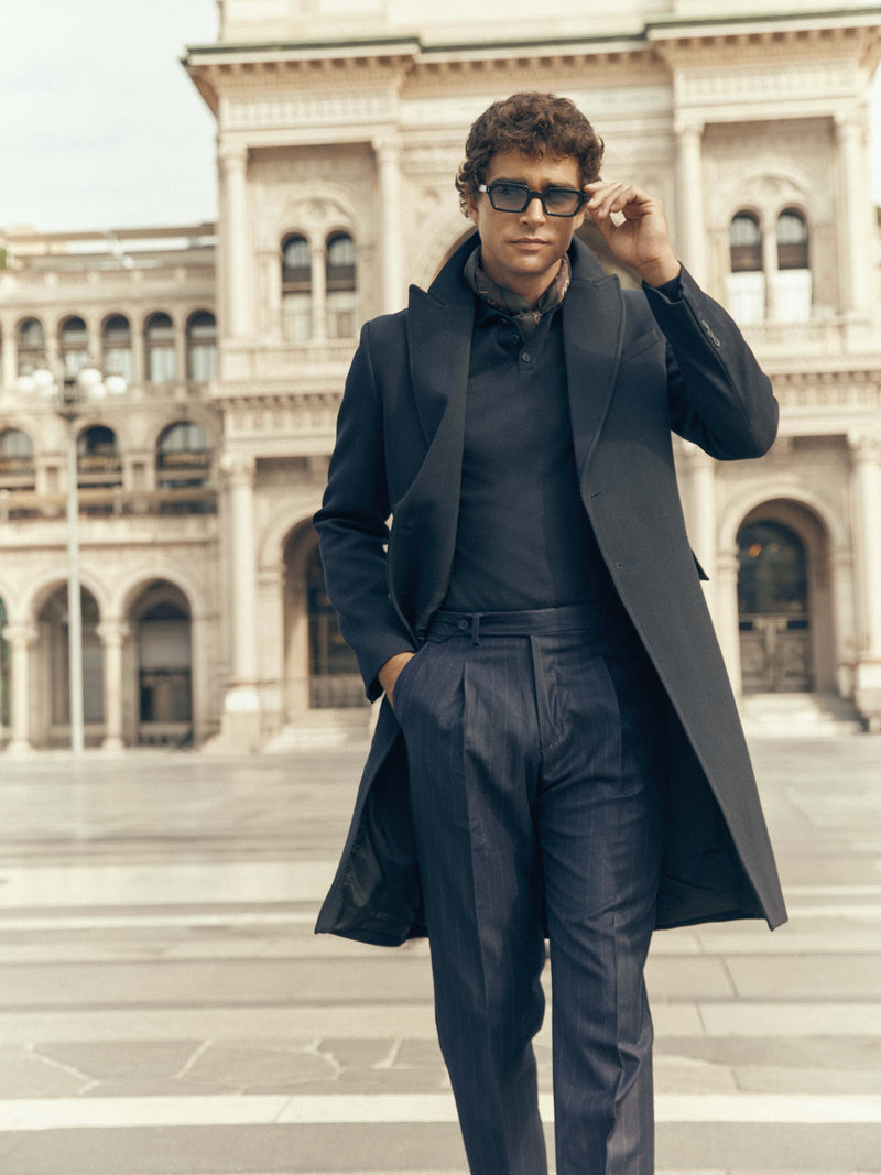 Unique navy blue pleated diplomatic trousers
