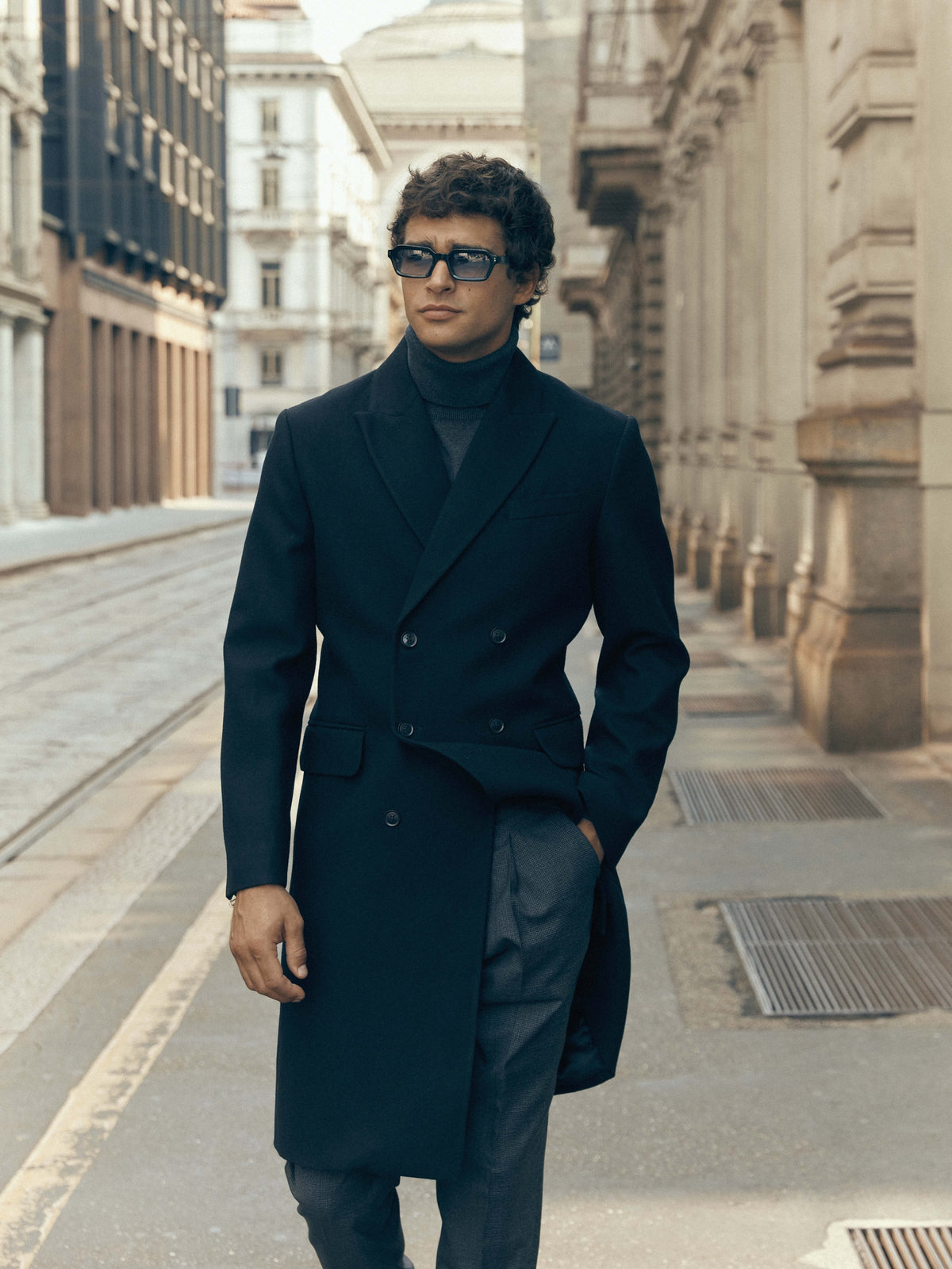 Unique double-breasted black coat