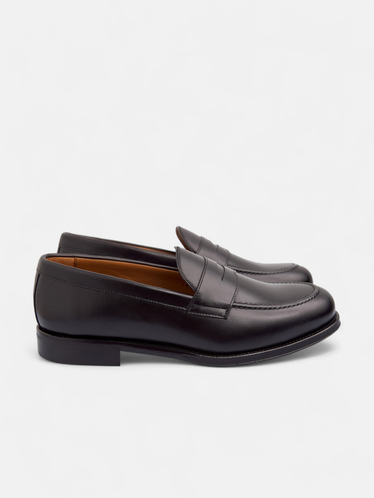 Black leather penny loafer