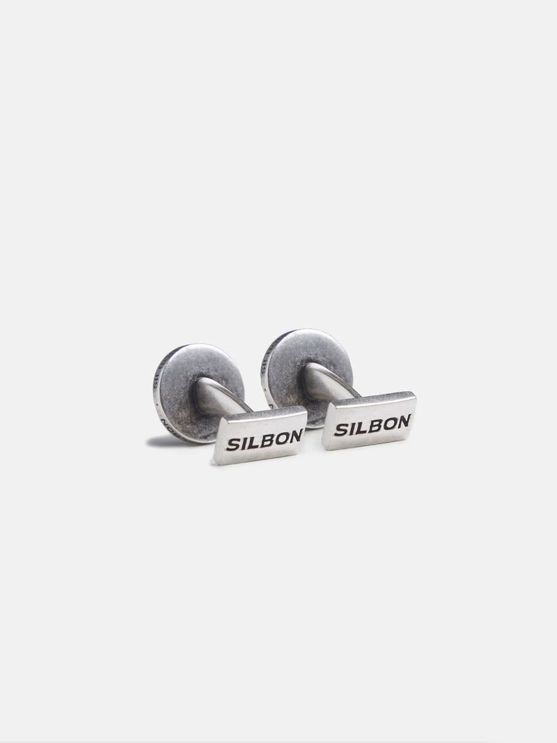 Navy blue embossed racket cufflink