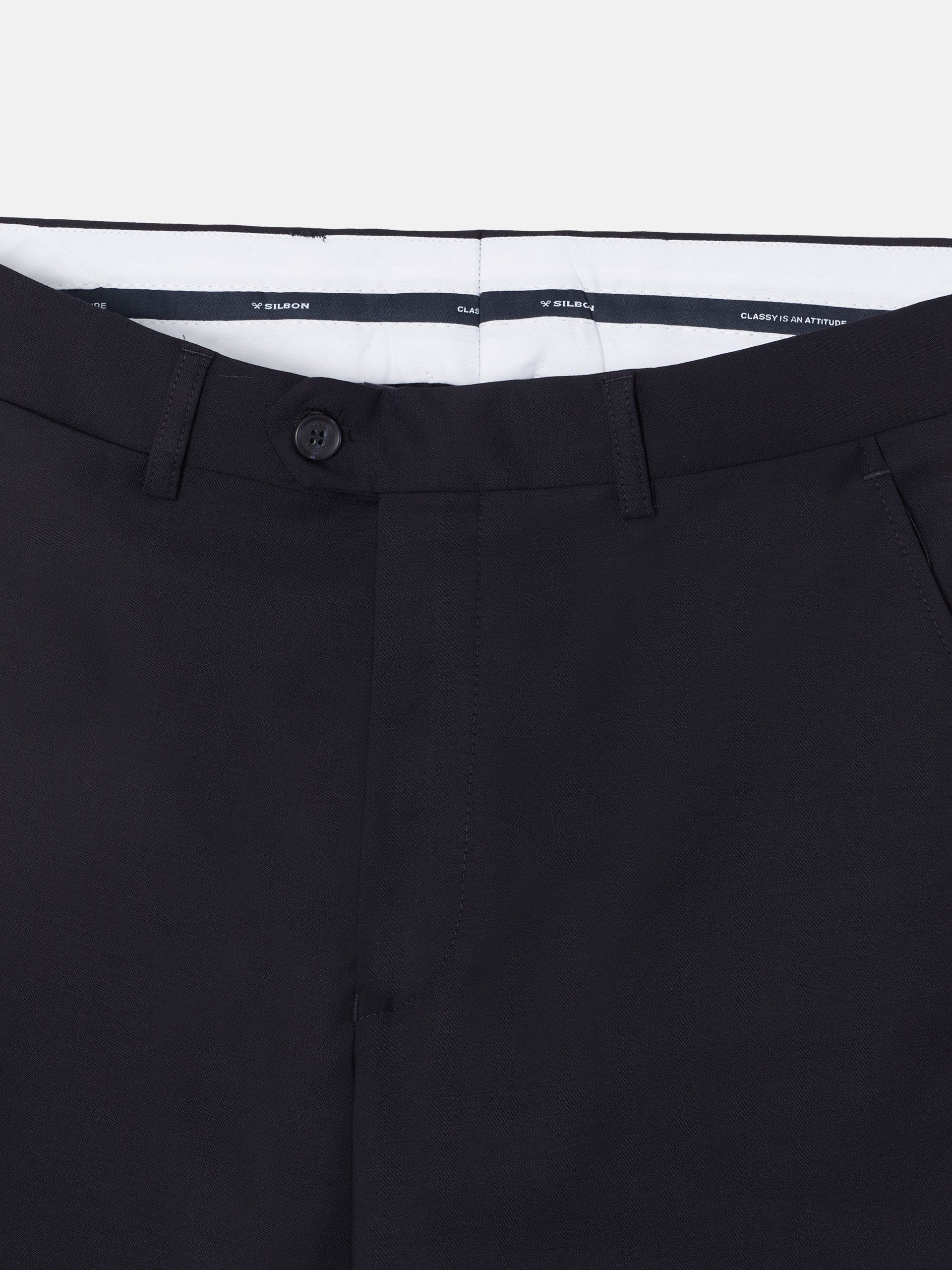 Navy blue stretch double-breasted suit pants