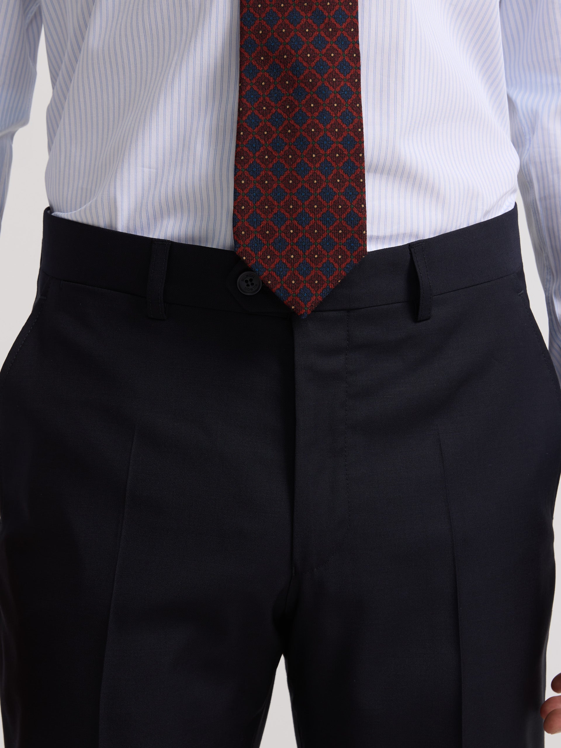 Navy blue stretch double-breasted suit pants