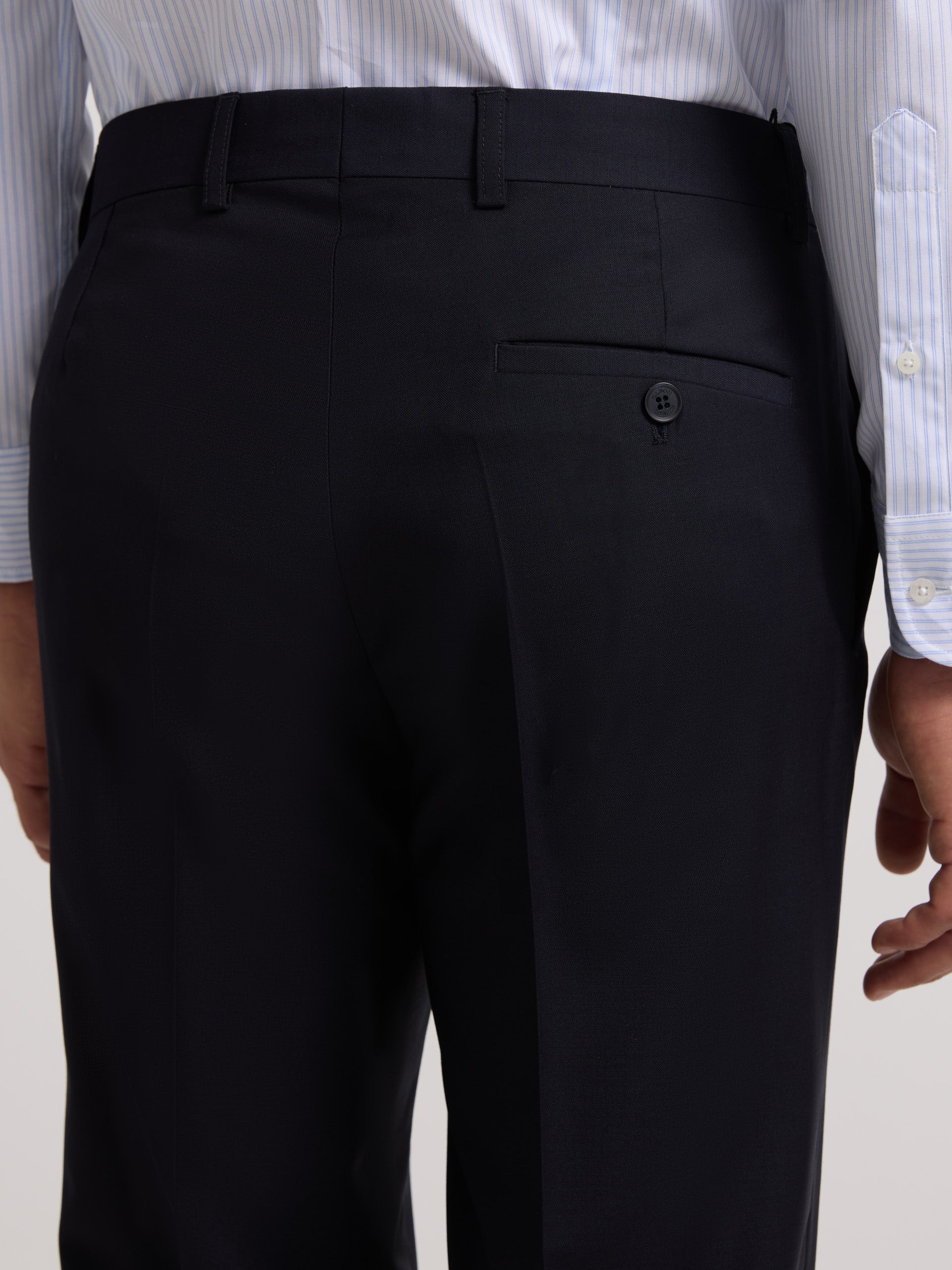 Navy blue stretch double-breasted suit pants