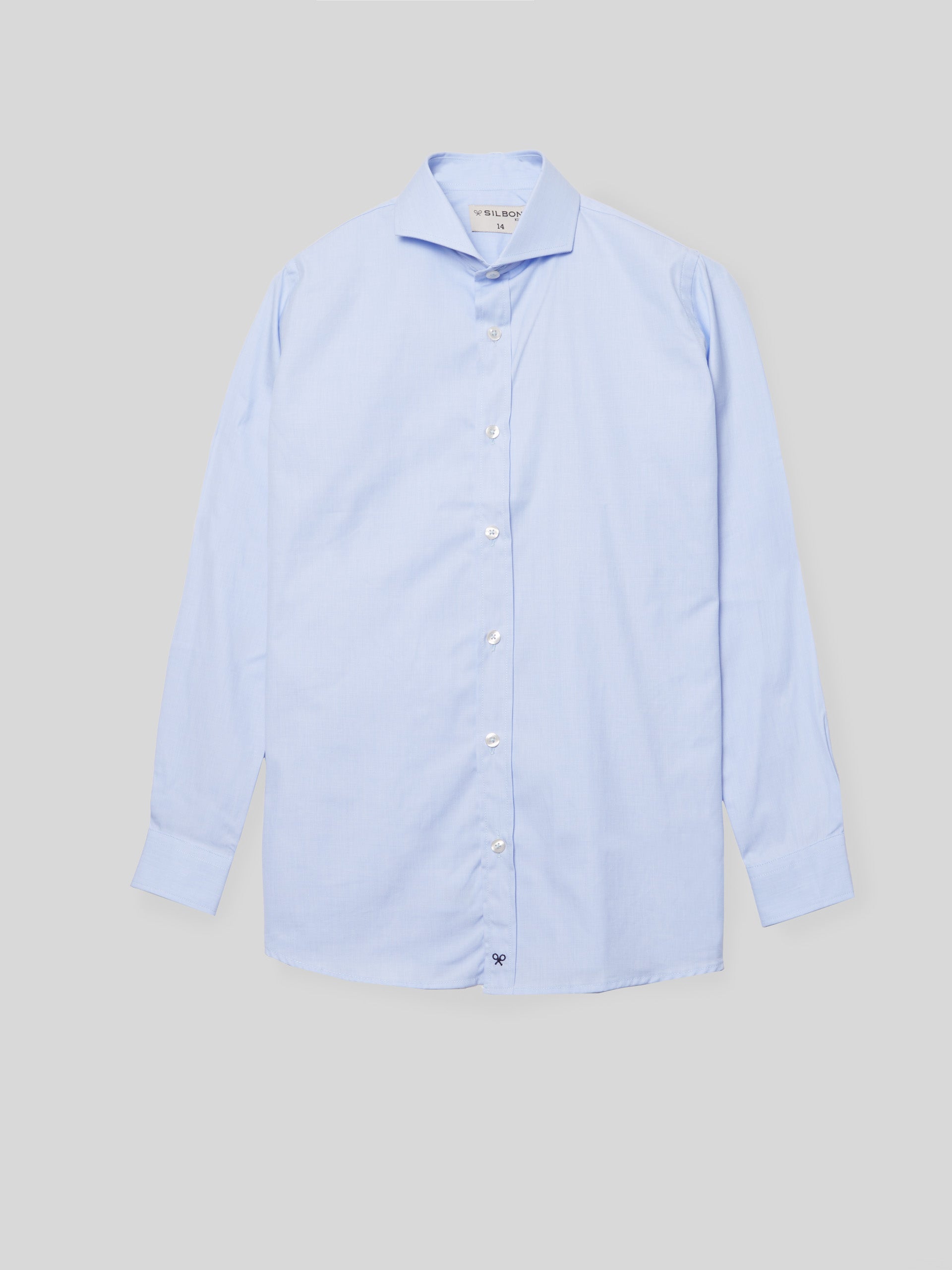 Camisa de vestir para crianças, punho simples azul-claro