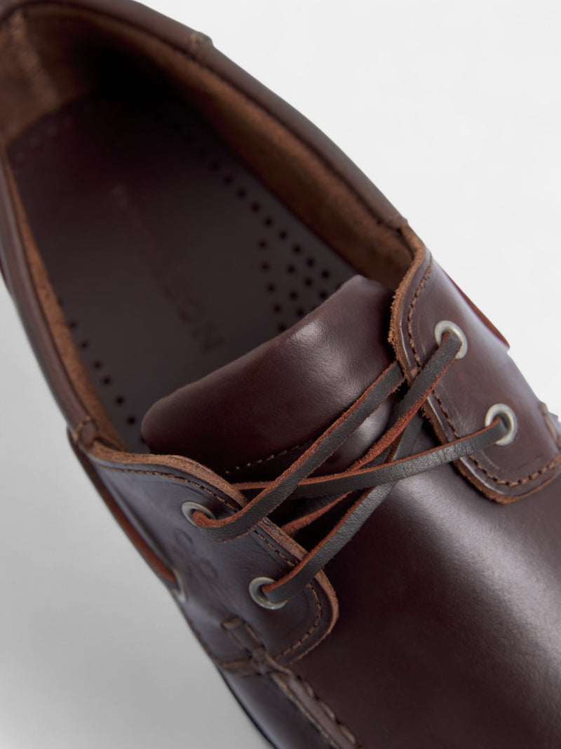 Dark brown fine leather boat shoe