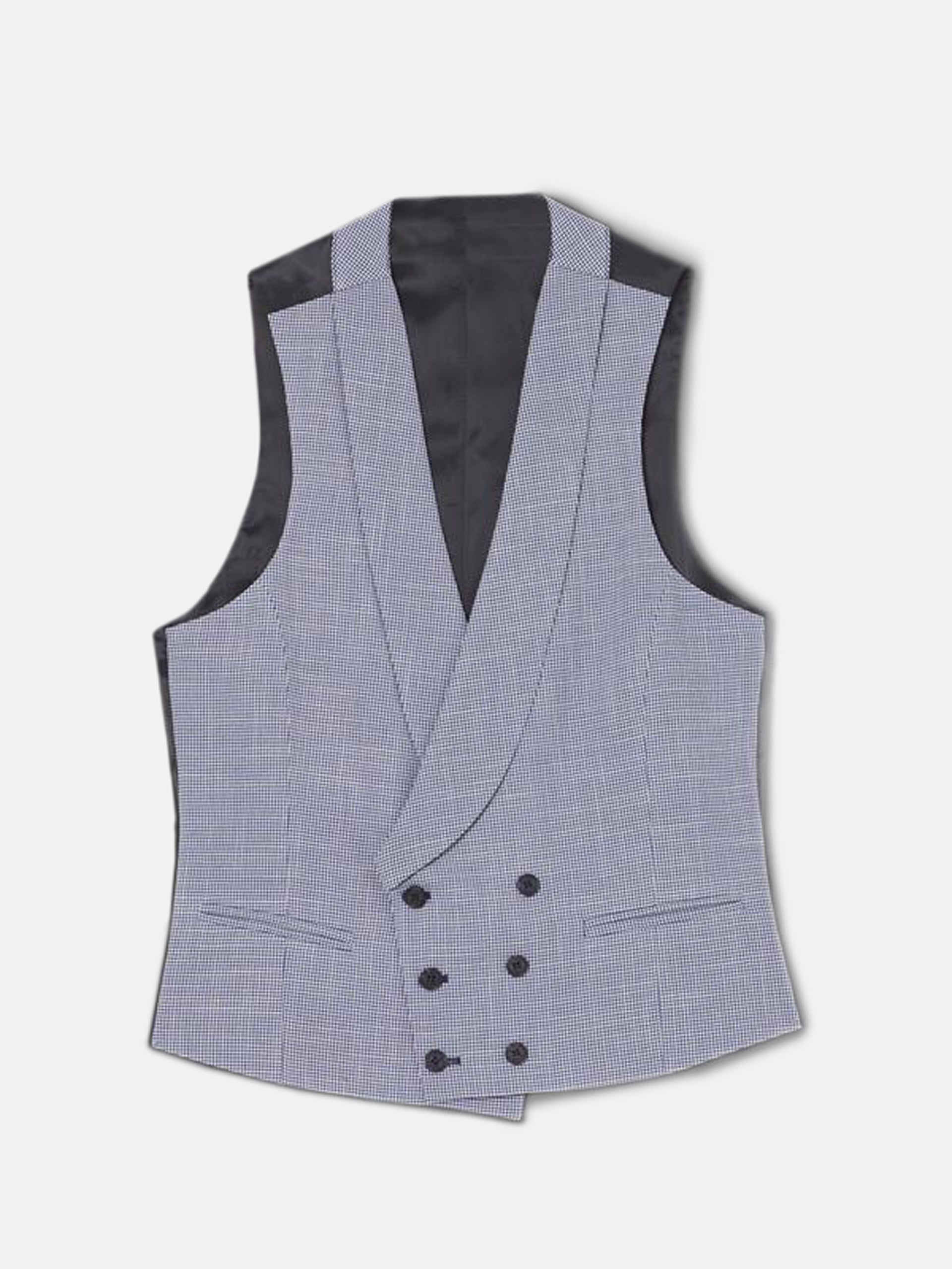 Colete chaque com gola redonda em padrão pied-de-poule azul