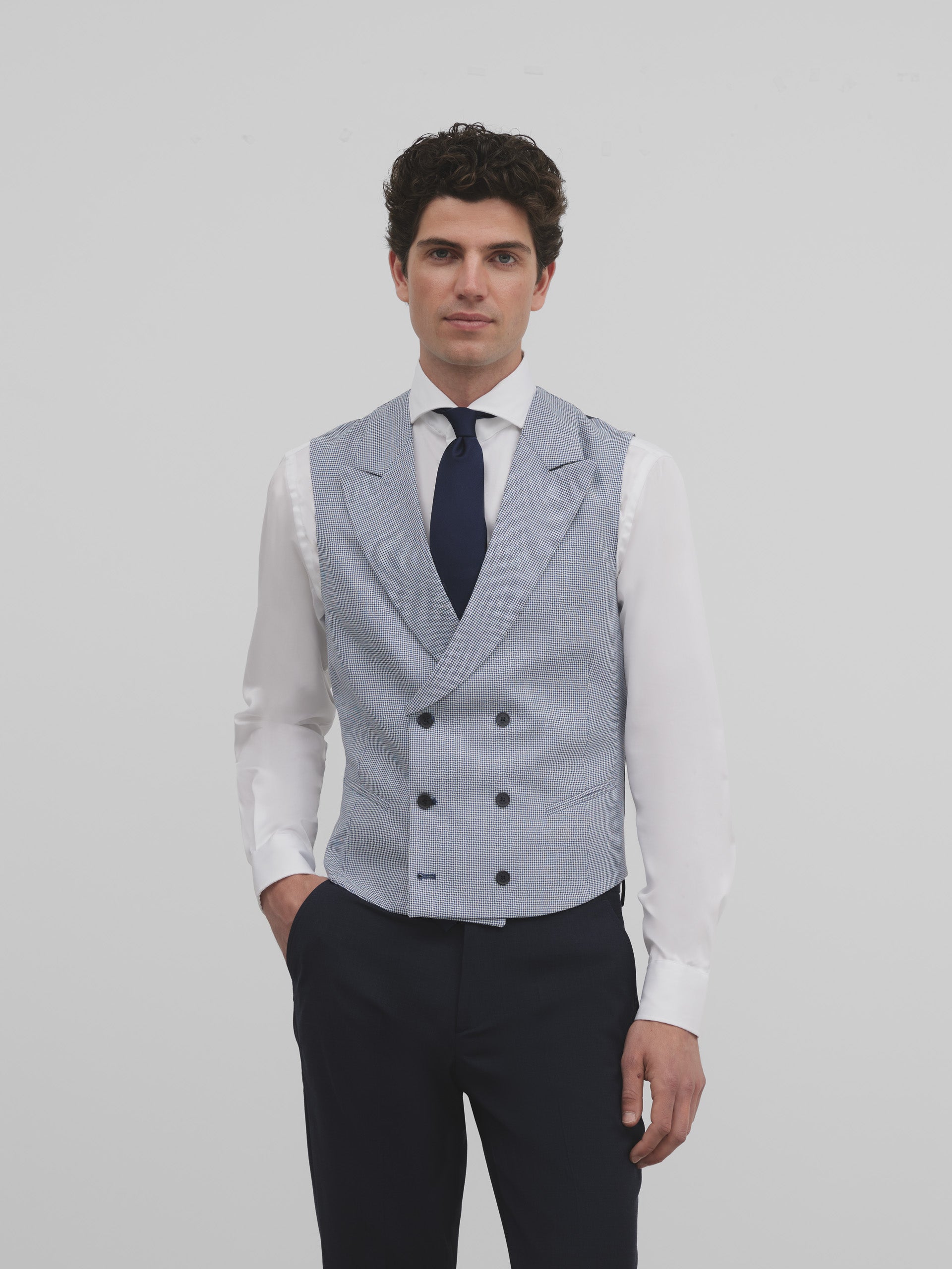 Chaleco chaque clasico pata de gallo azul