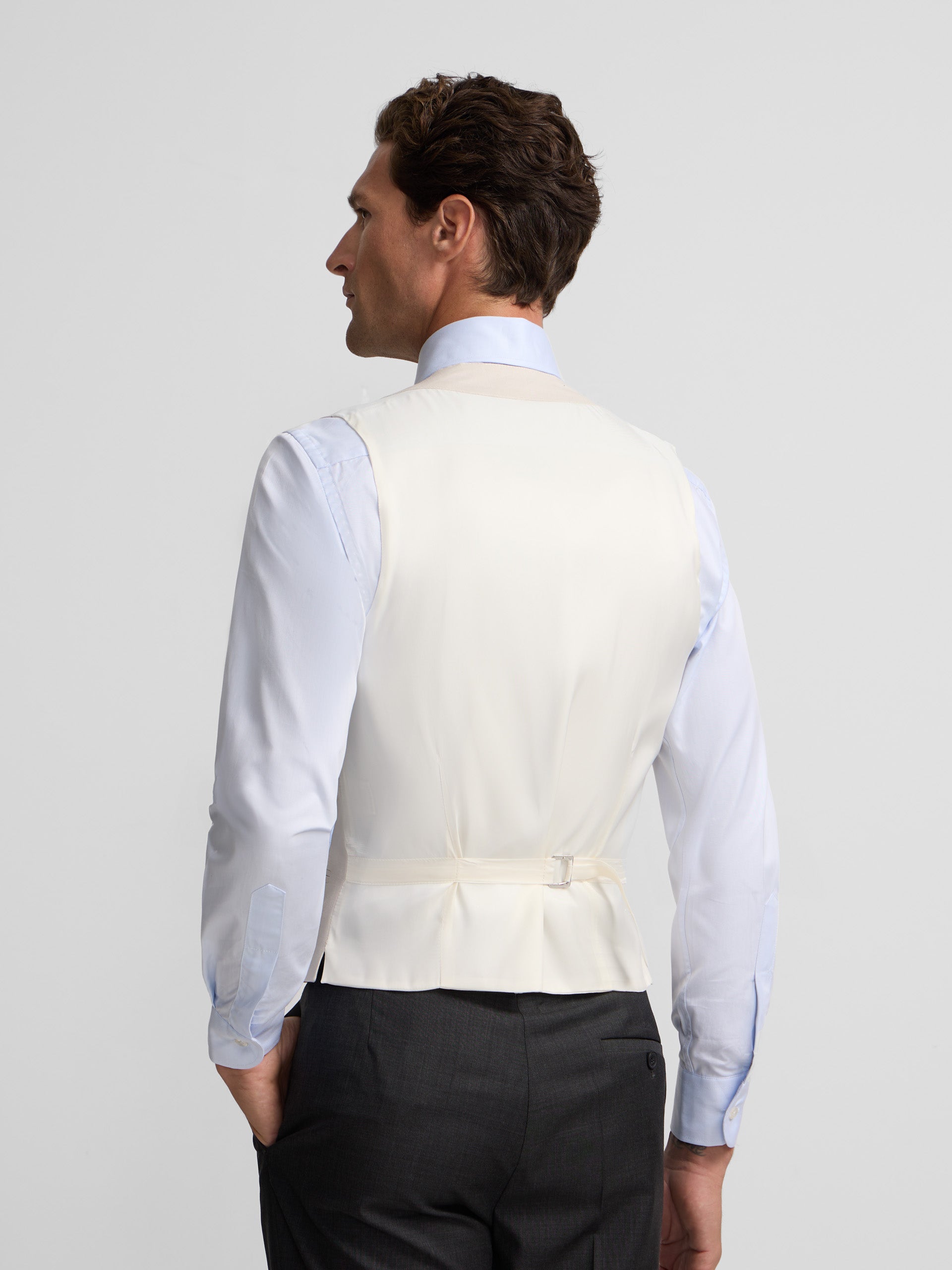 Colete chaque com decote redondo cinzento pérola