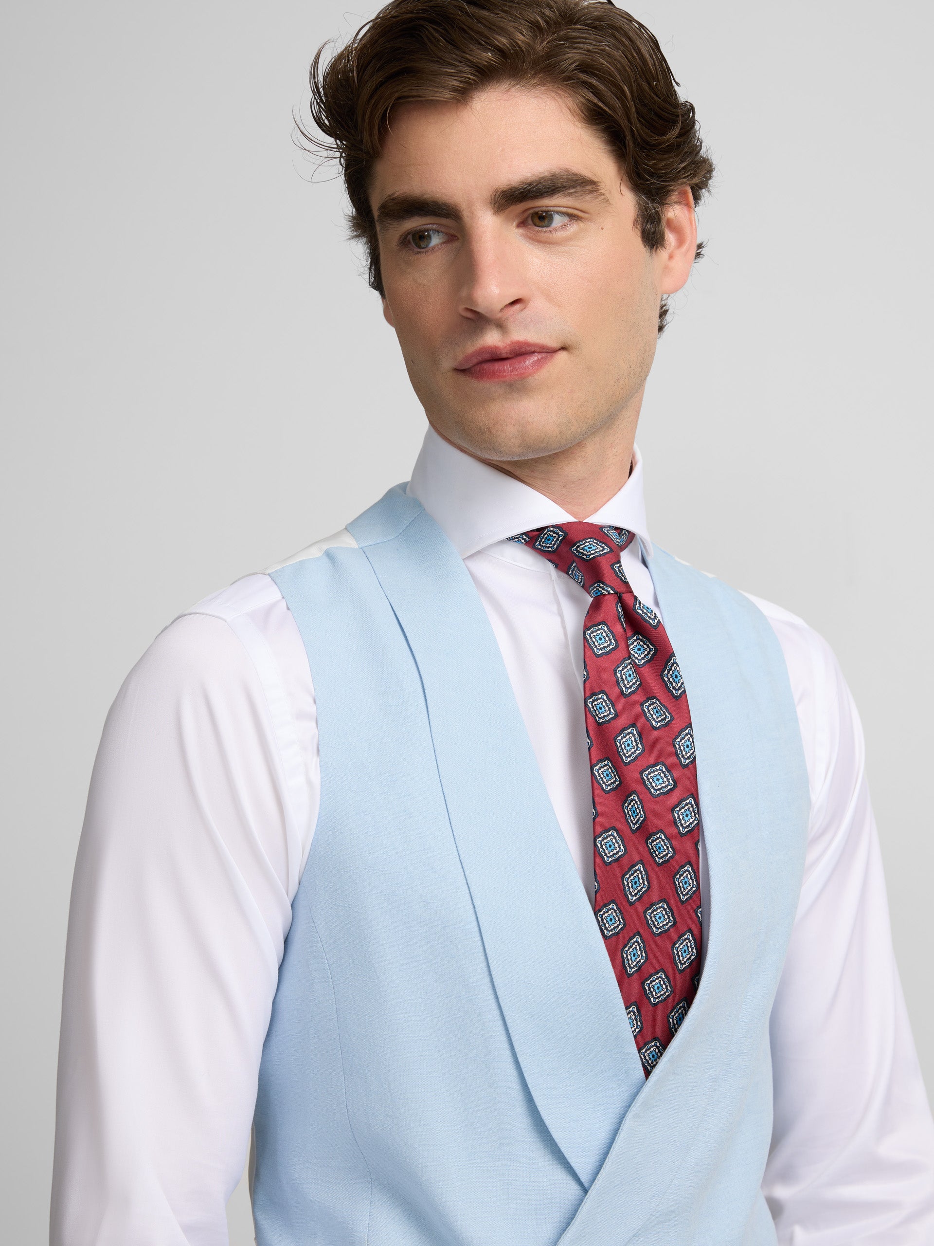 Colete chaque com gola redonda azul-claro