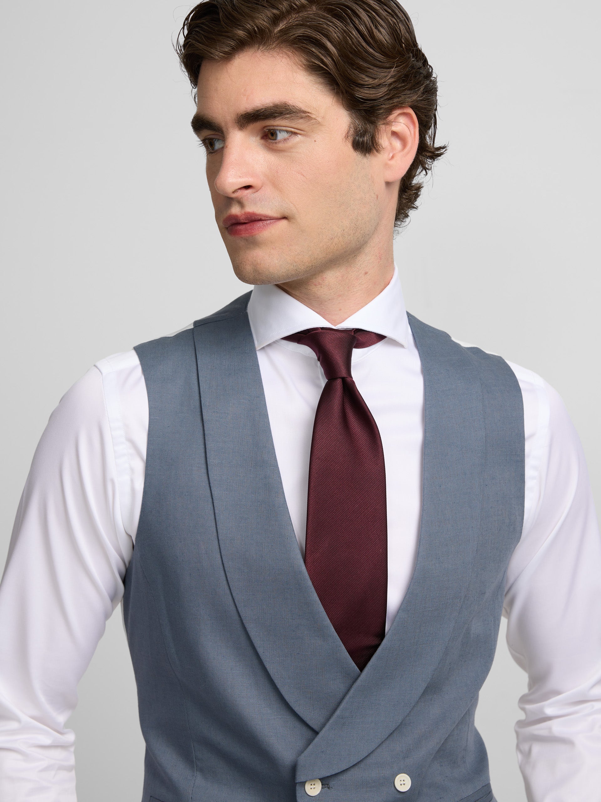 Colete chaque com gola redonda azul ardósia