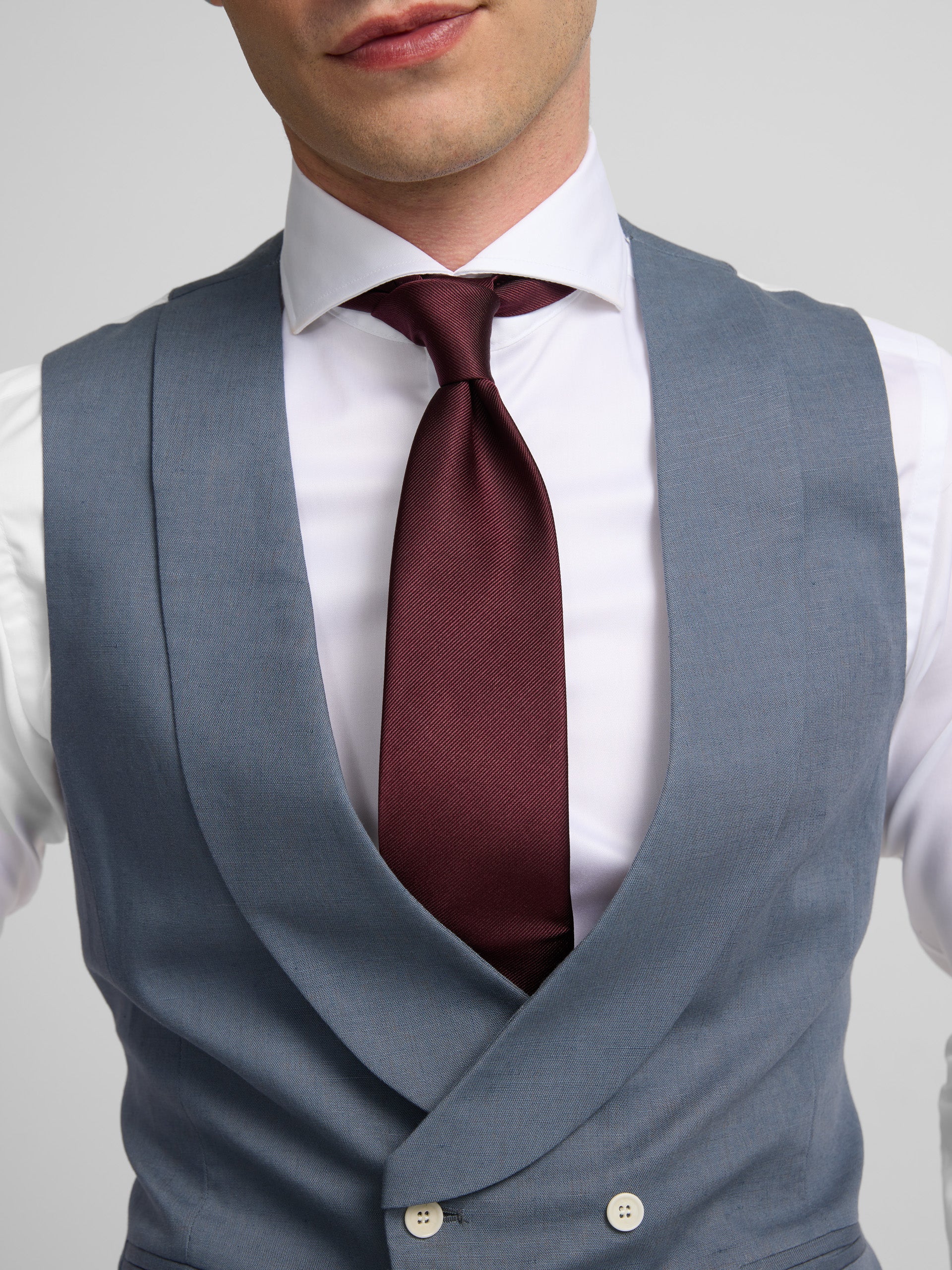 Colete chaque com gola redonda azul ardósia