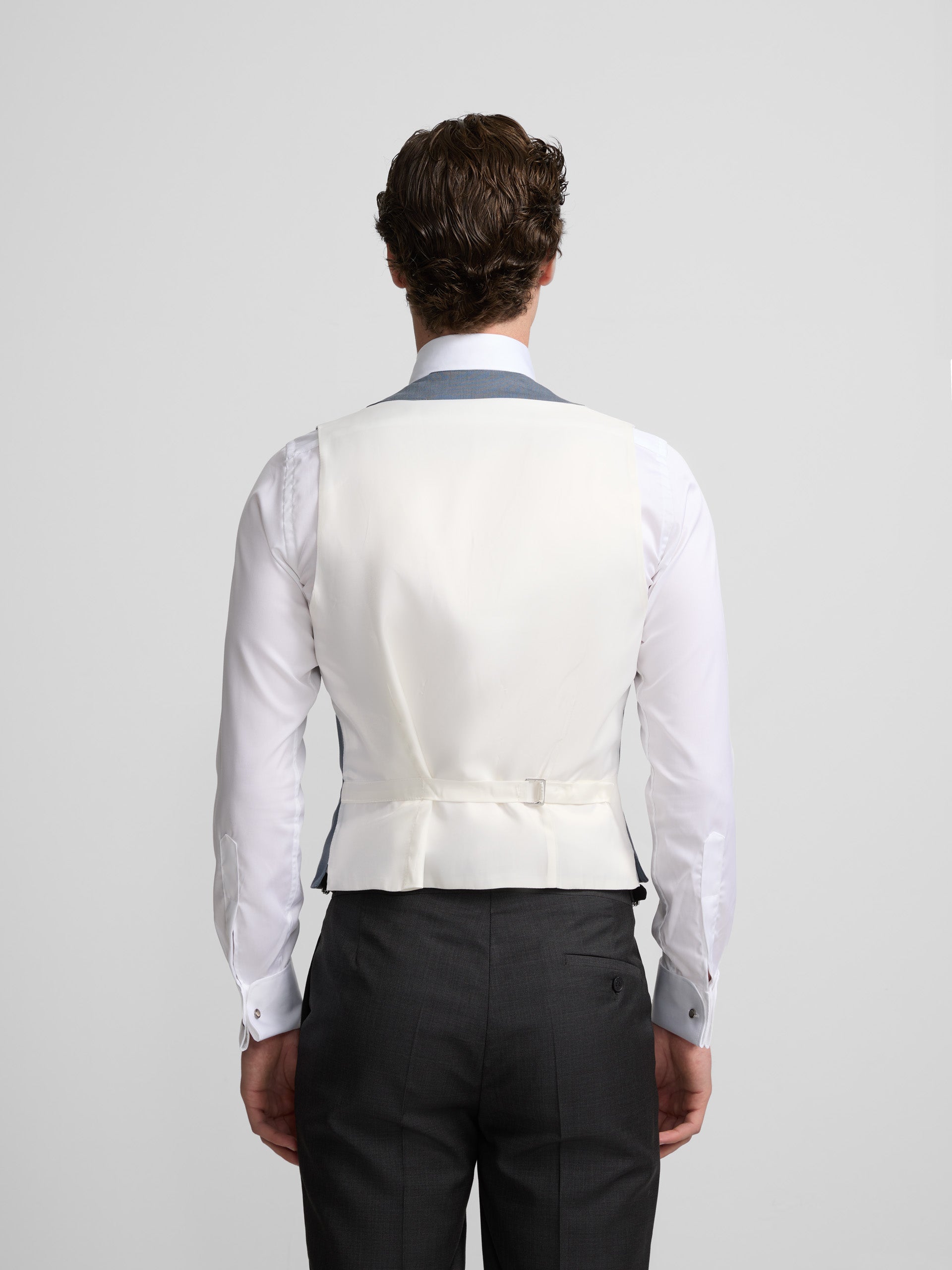 Colete chaque com gola redonda azul ardósia