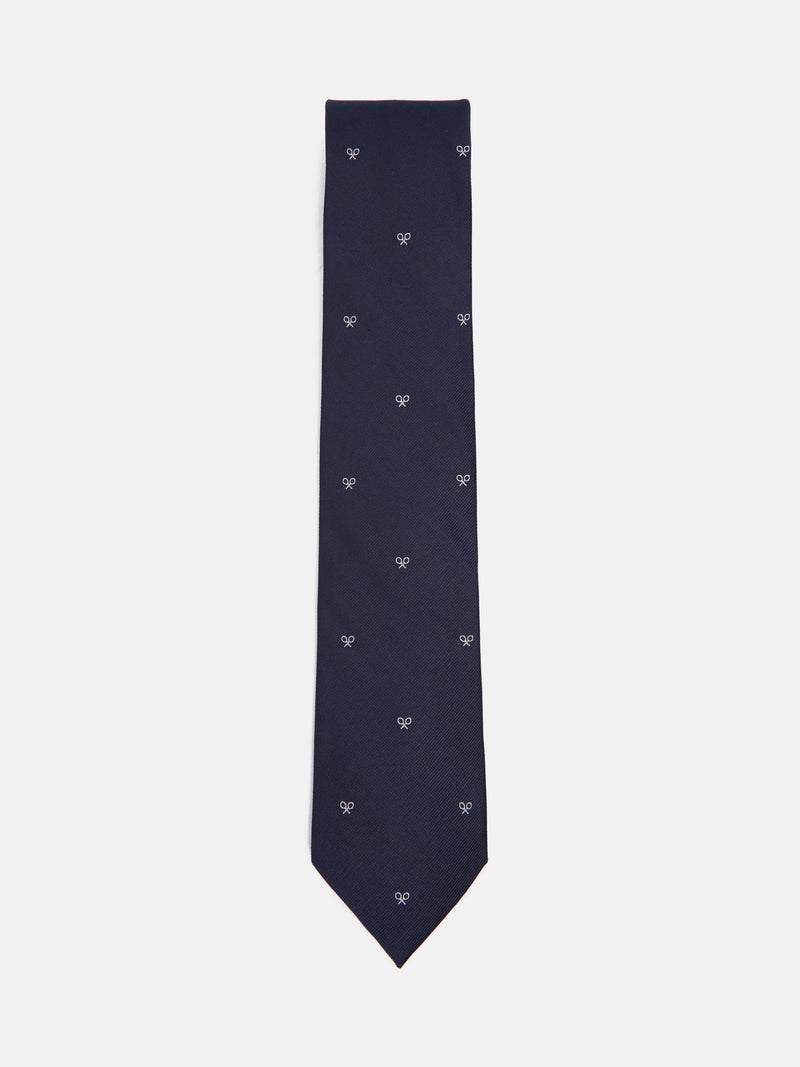 Cravate Silbon motifs raquettes bleu marine