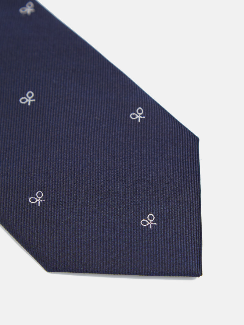 Cravate Silbon motifs raquettes bleu marine