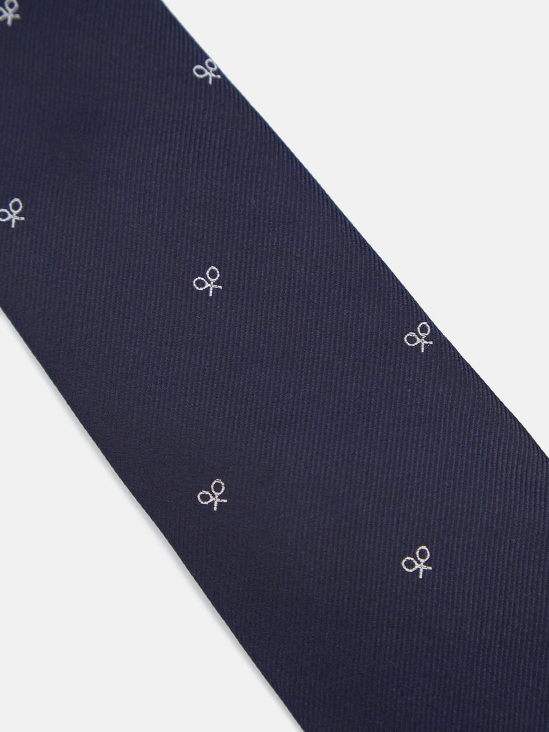 Cravate Silbon motifs raquettes bleu marine