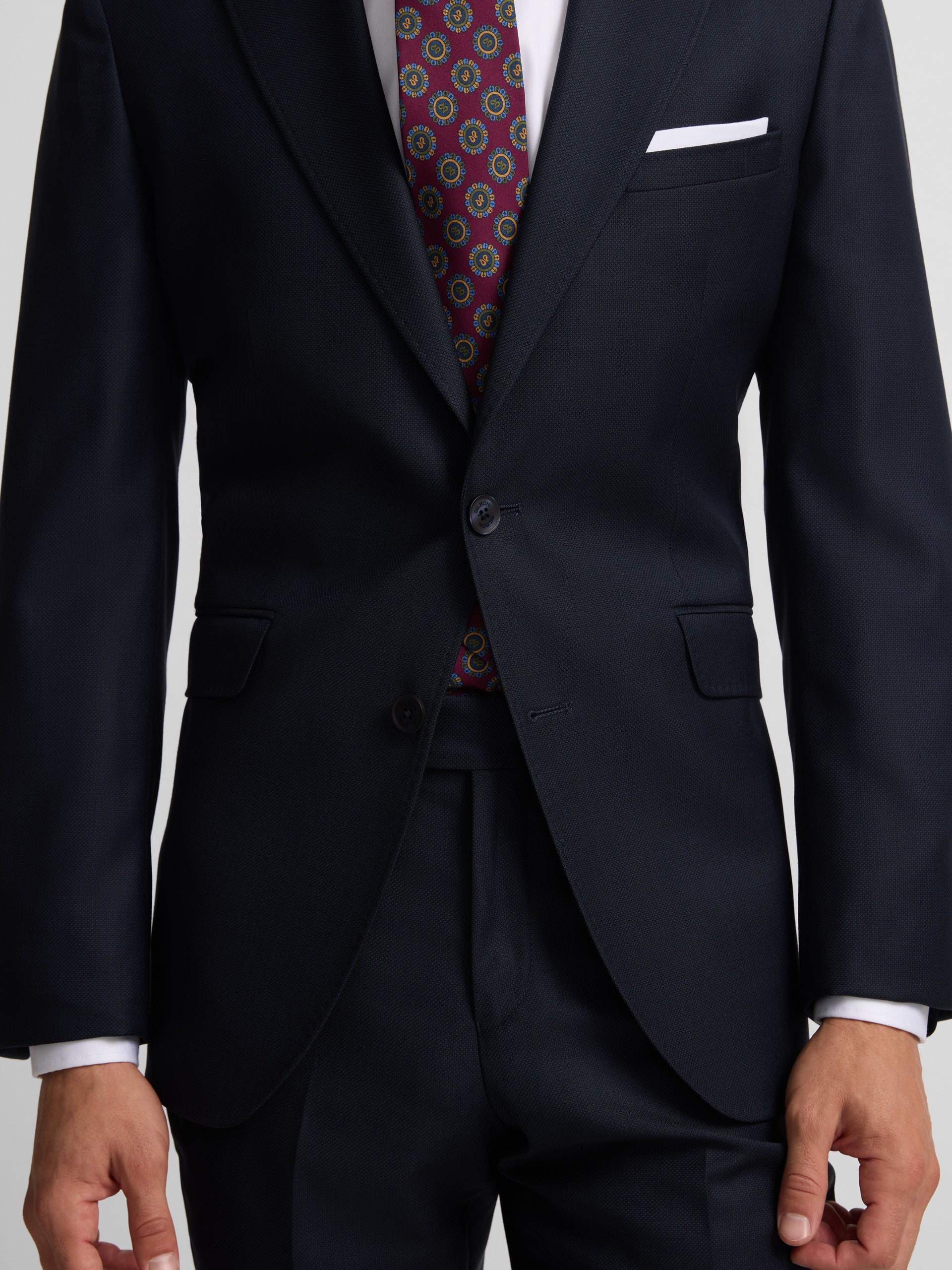 Navy blue structured suit jacket