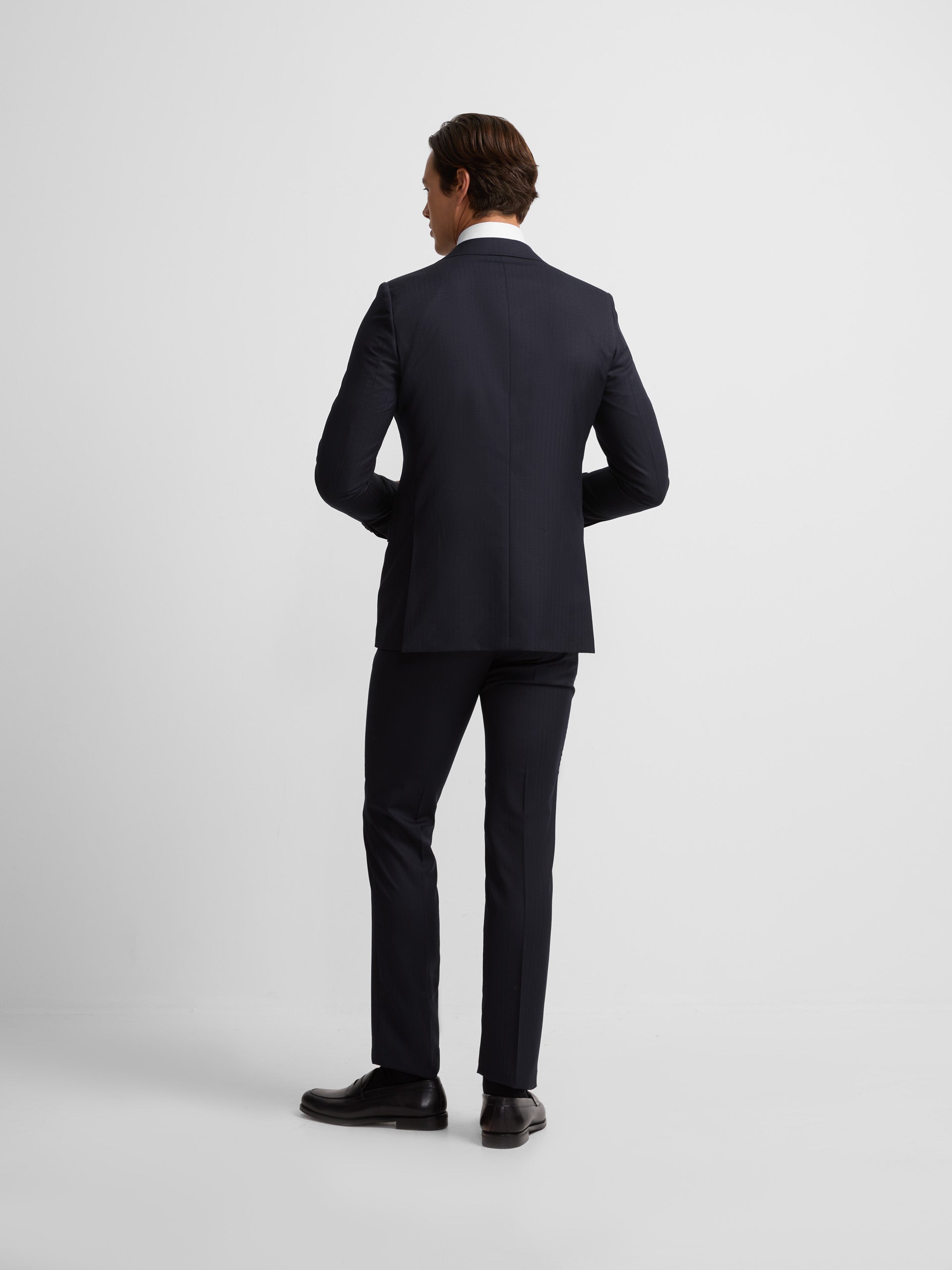 Classic navy blue herringbone suit jacket