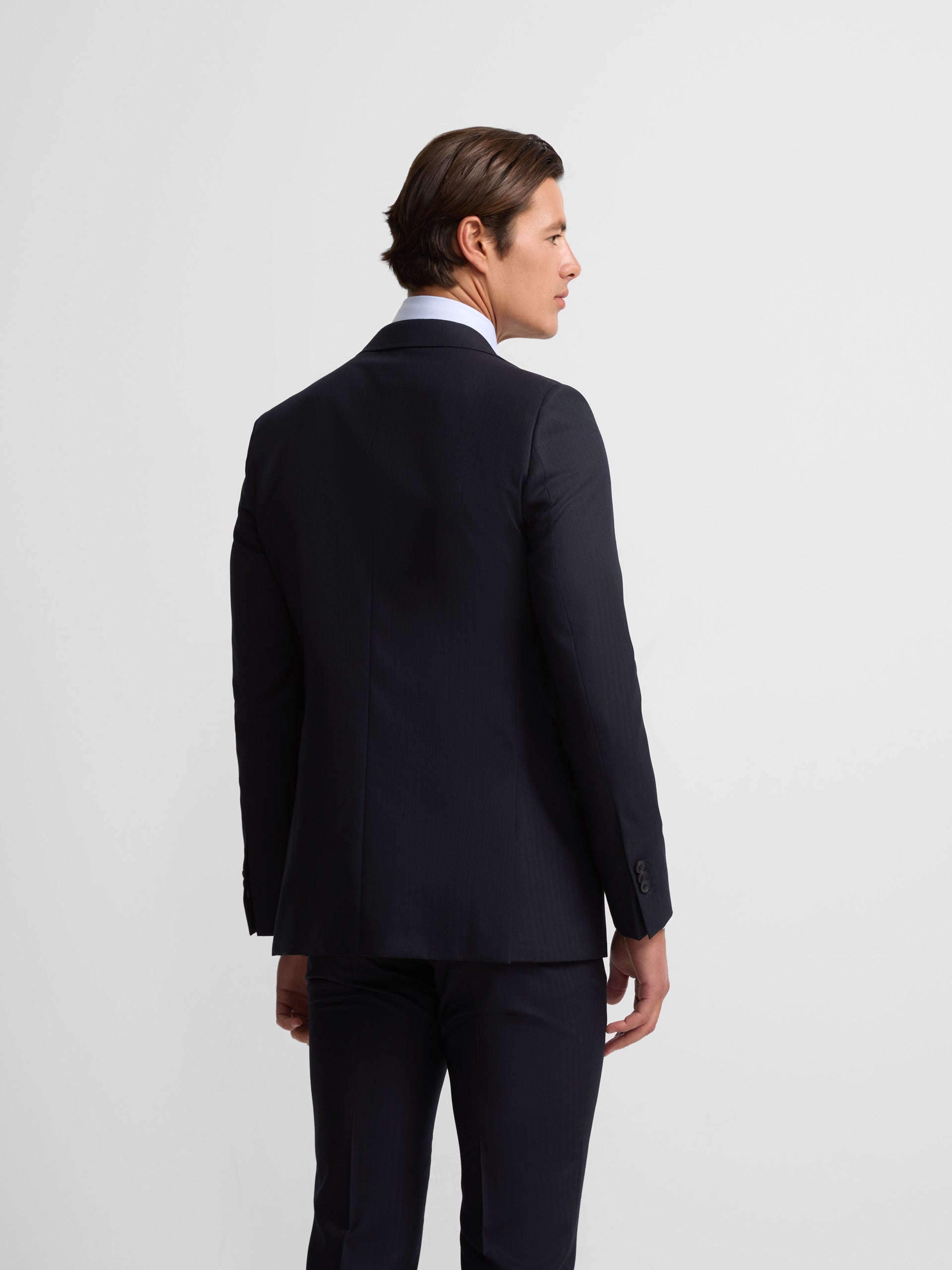 Classic navy blue herringbone suit jacket