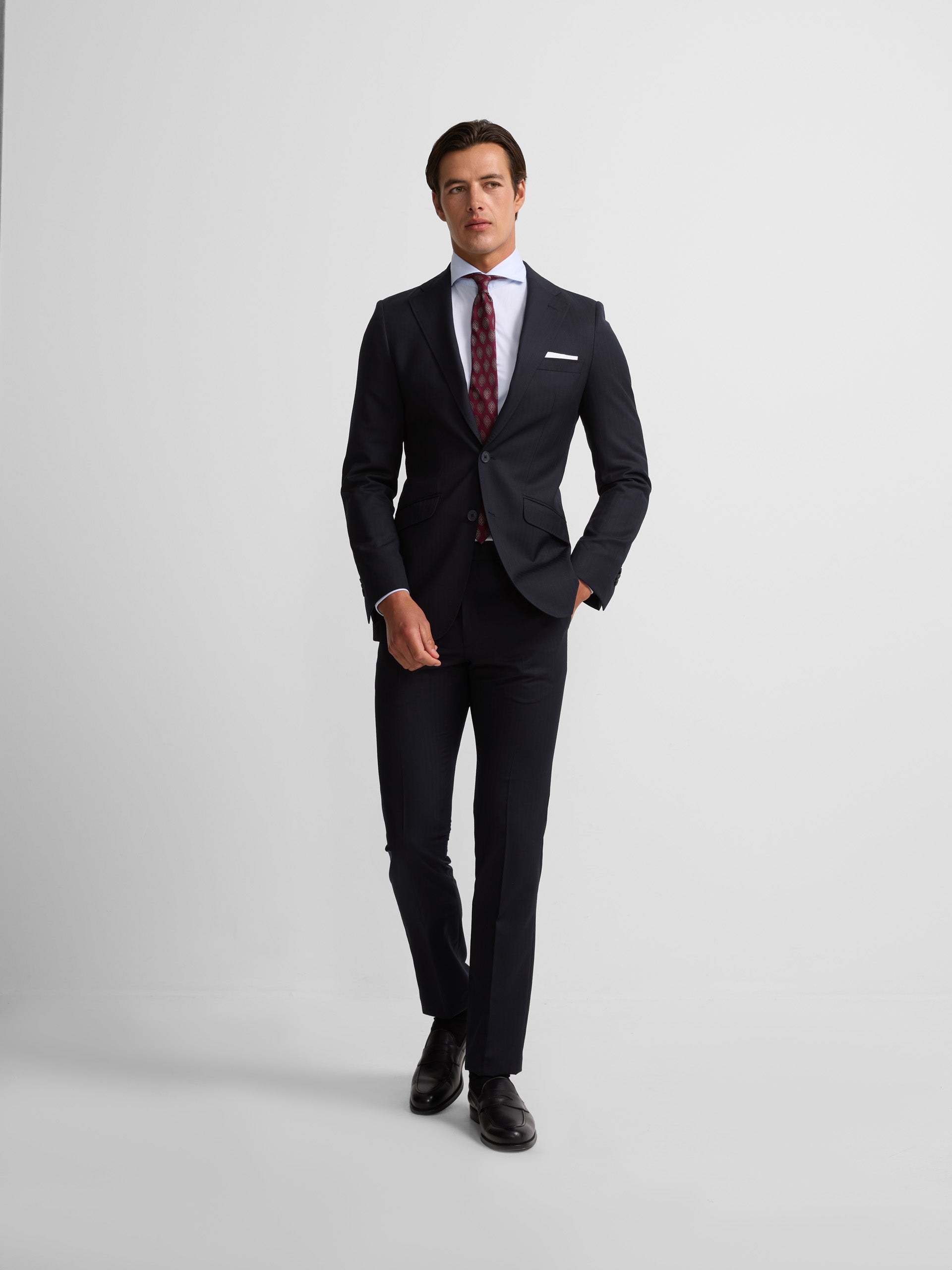 Classic navy blue herringbone suit jacket