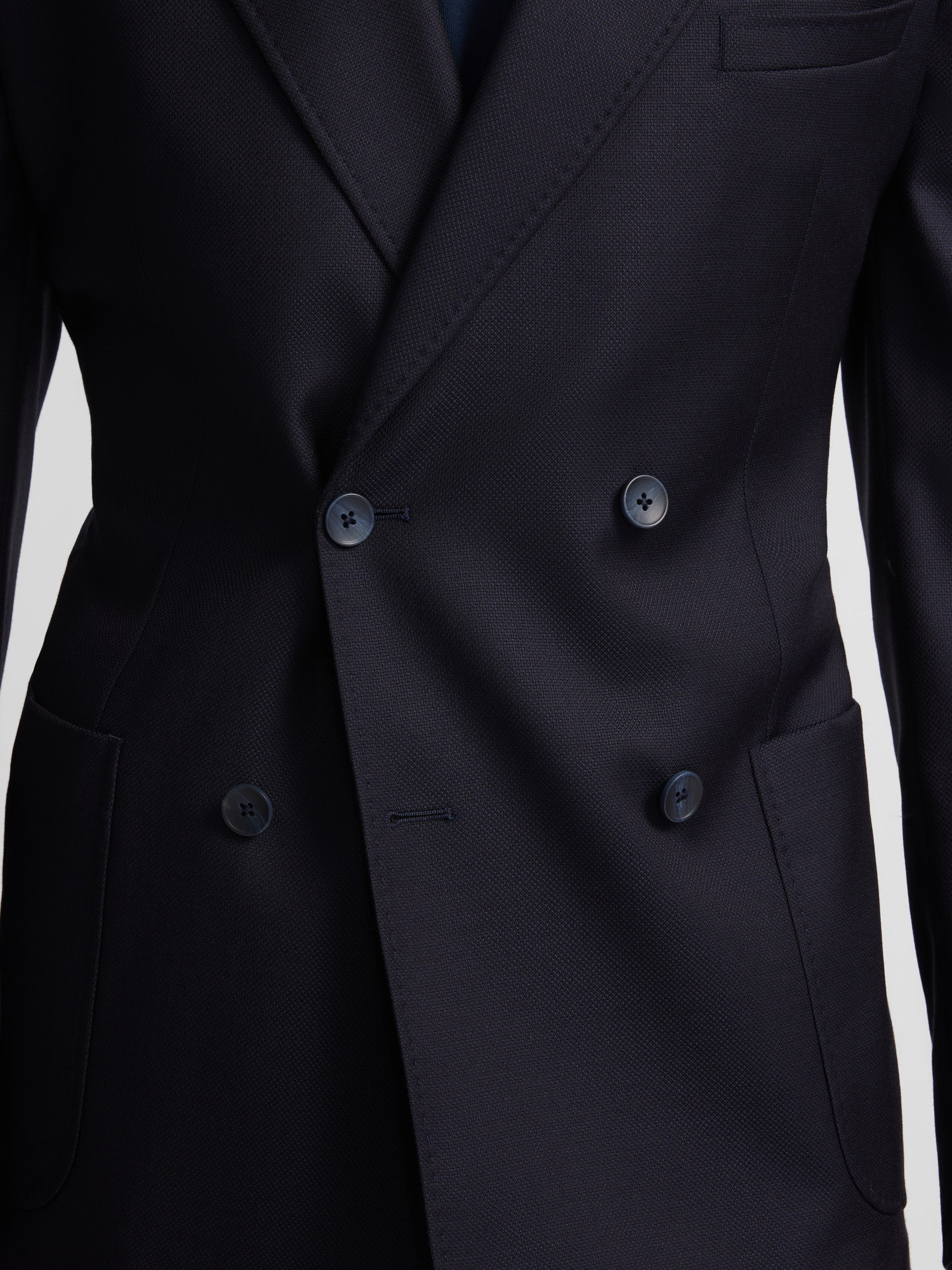 Navy blue double-breasted stretch jacket