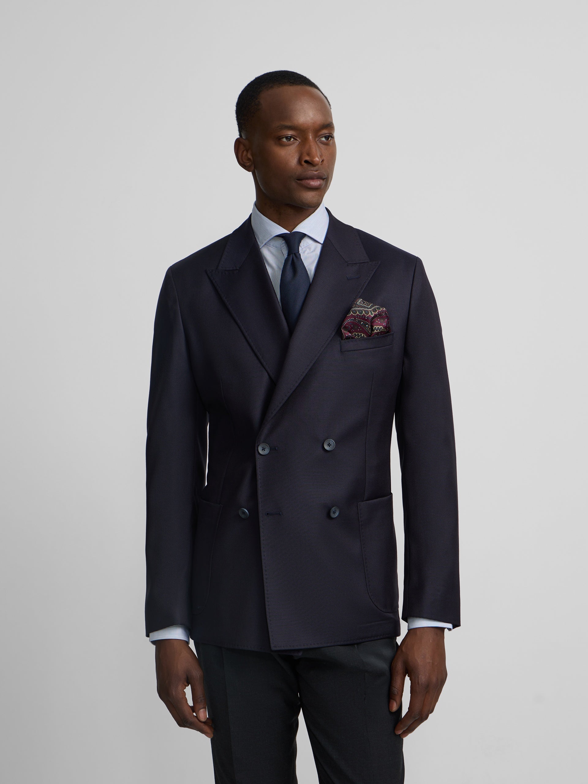 Navy blue double-breasted stretch jacket