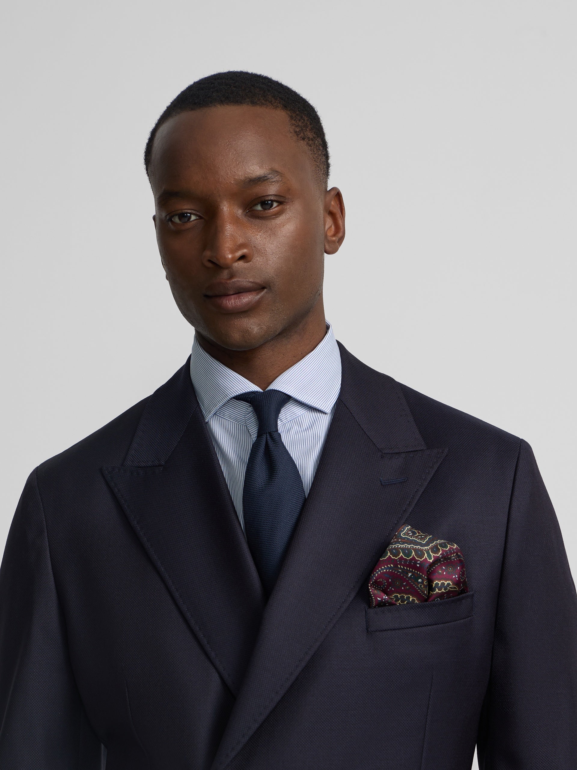 Navy blue double-breasted stretch jacket