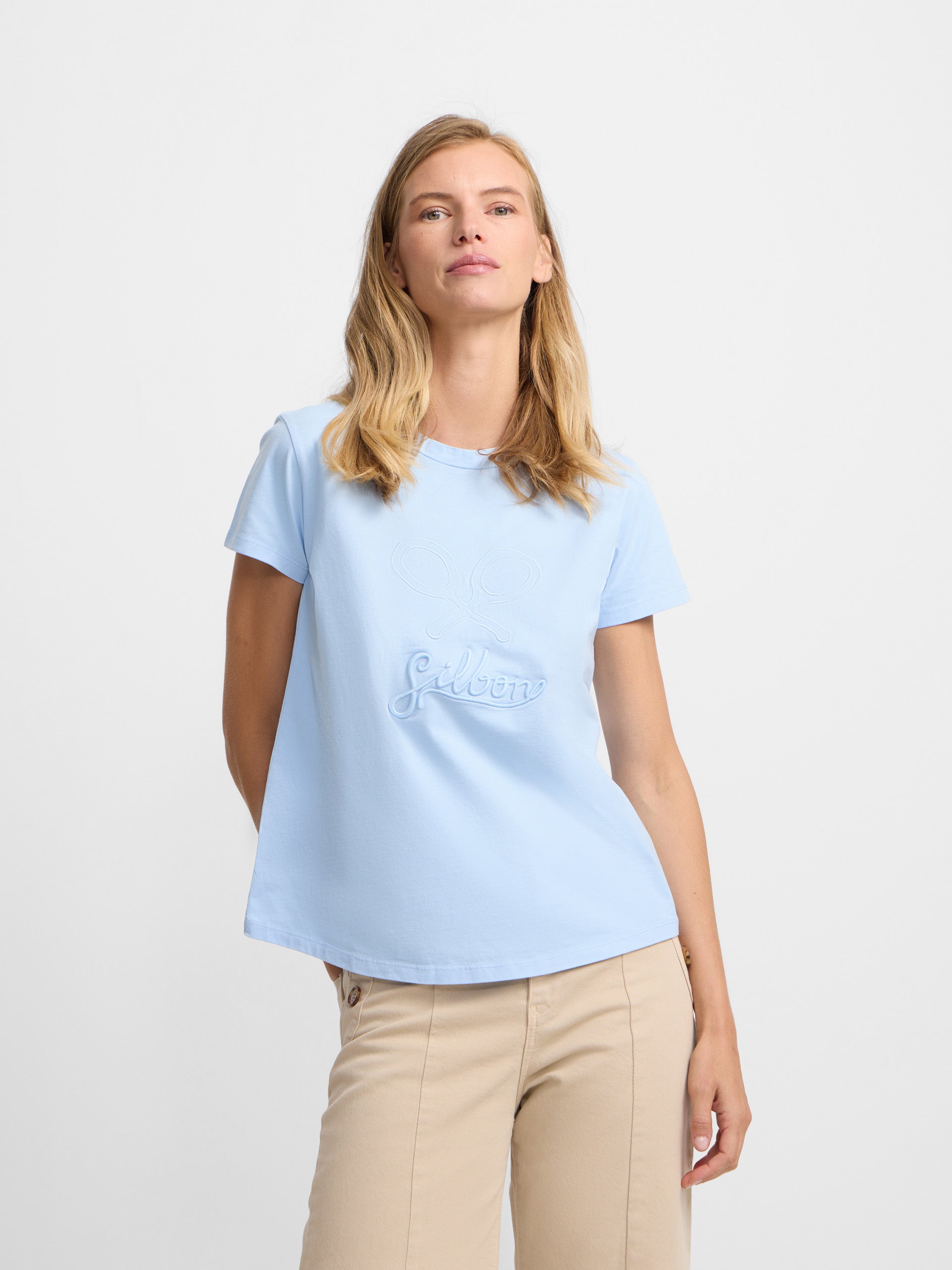 Camisola clássica azul-claro mulher