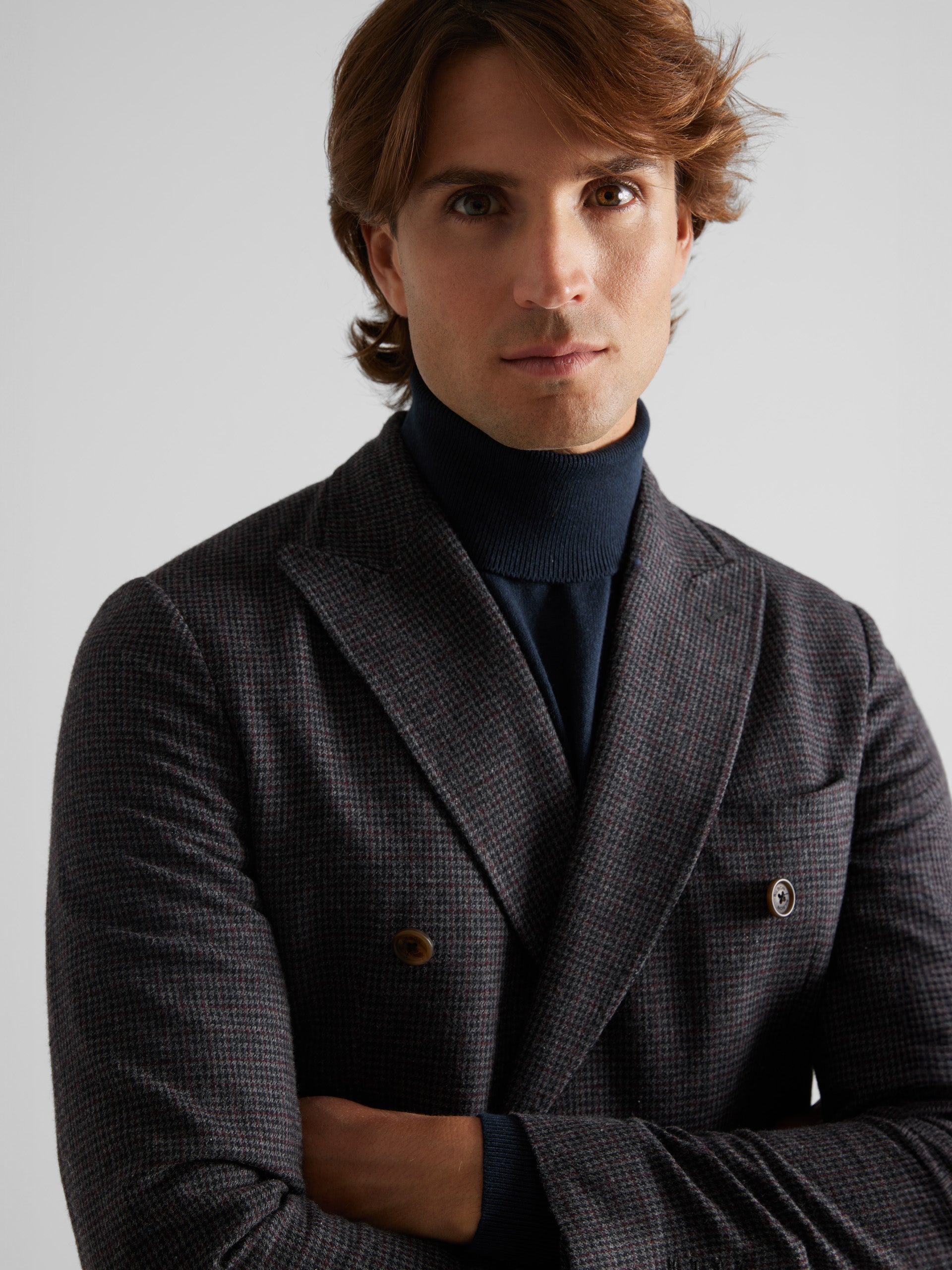 Gray gingham double breasted blazer