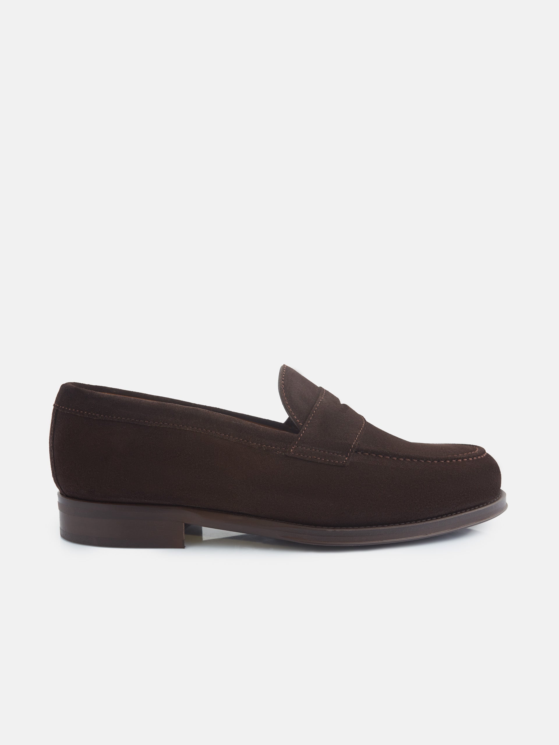 Brown suede penny loafer