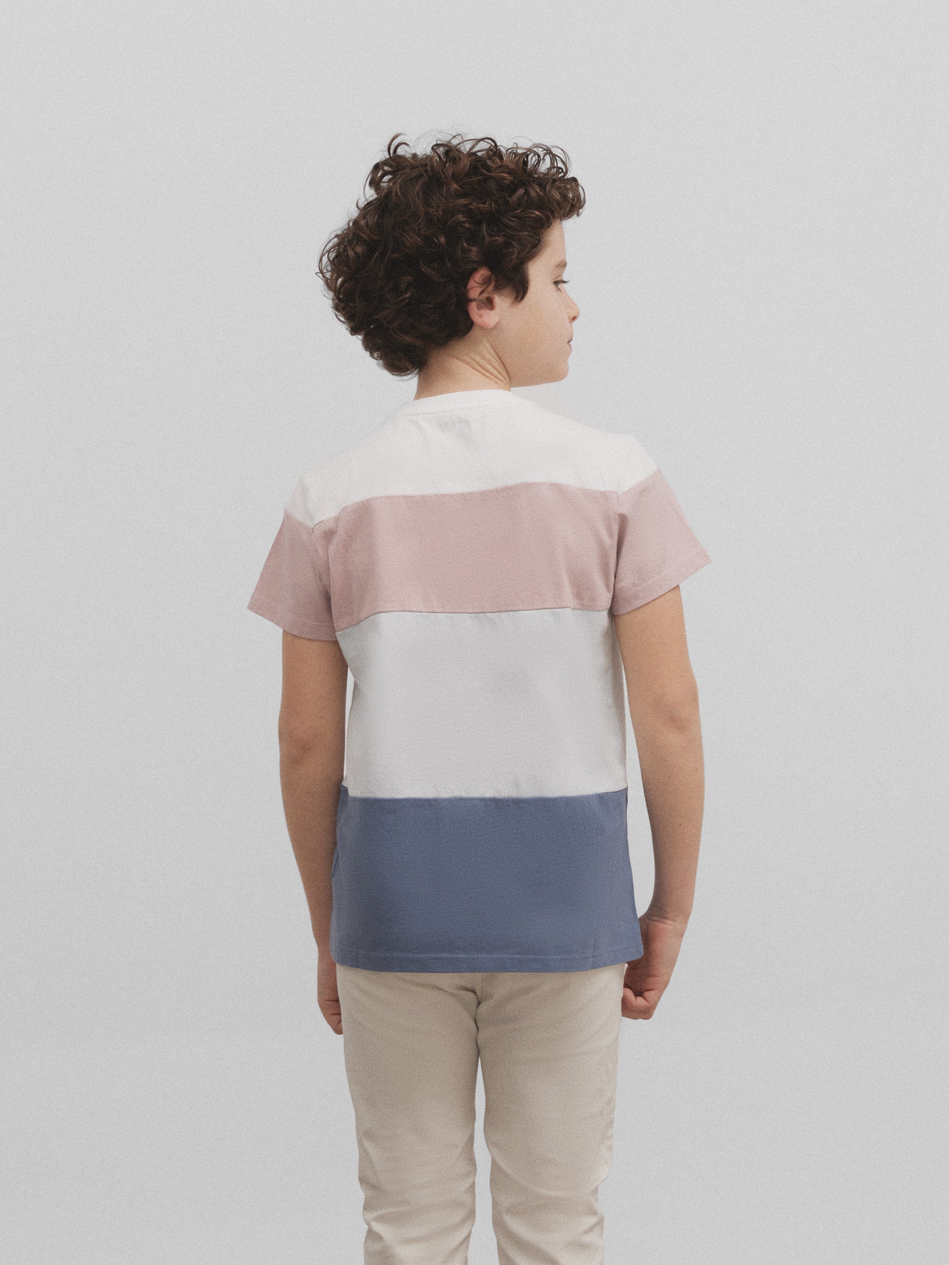 Light blue wide striped kids t-shirt