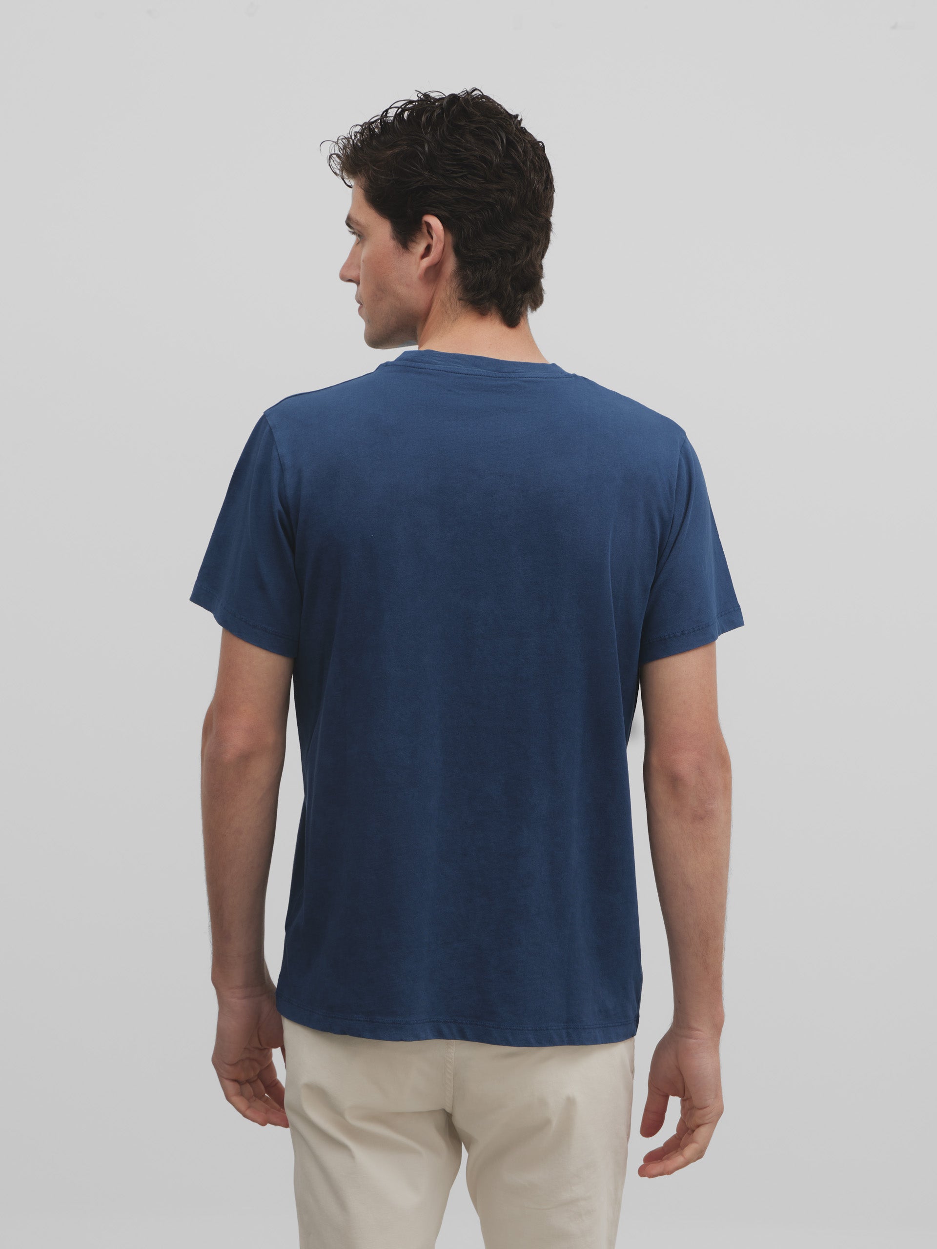 T-shirt uni en Silbon avec poche bleue