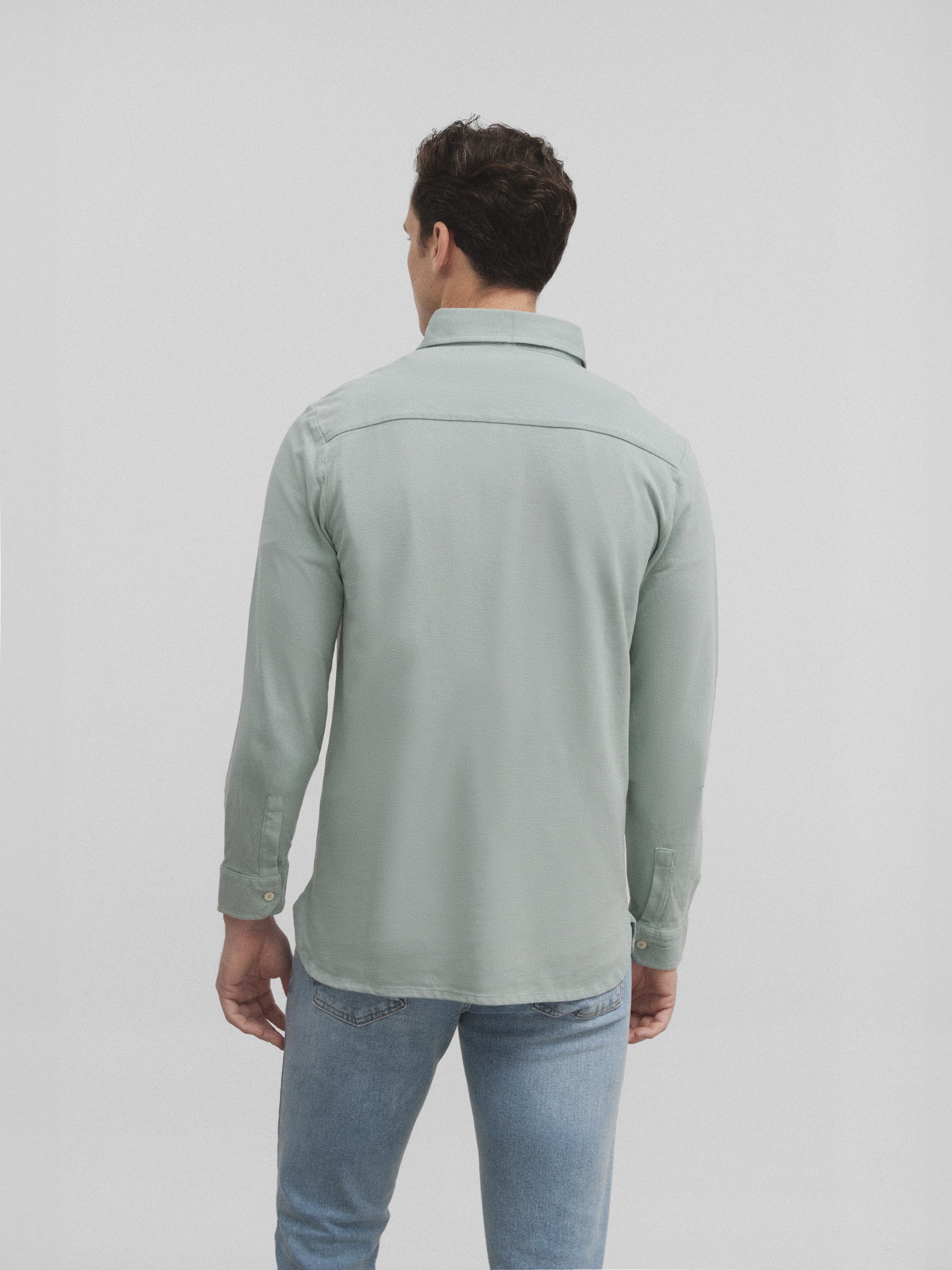 Medium green long sleeve plain polo shirt