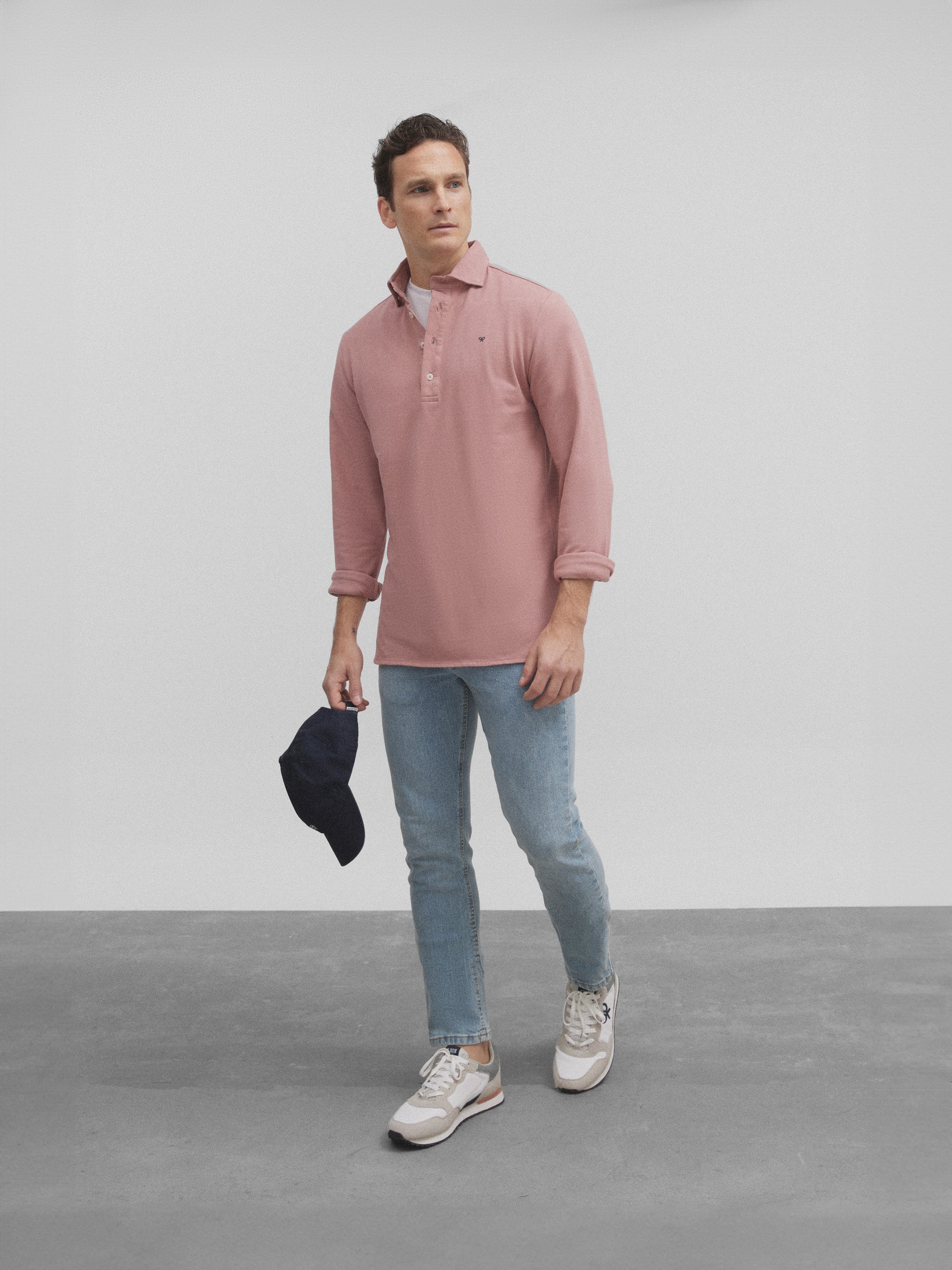 Plain long sleeve coral polo shirt