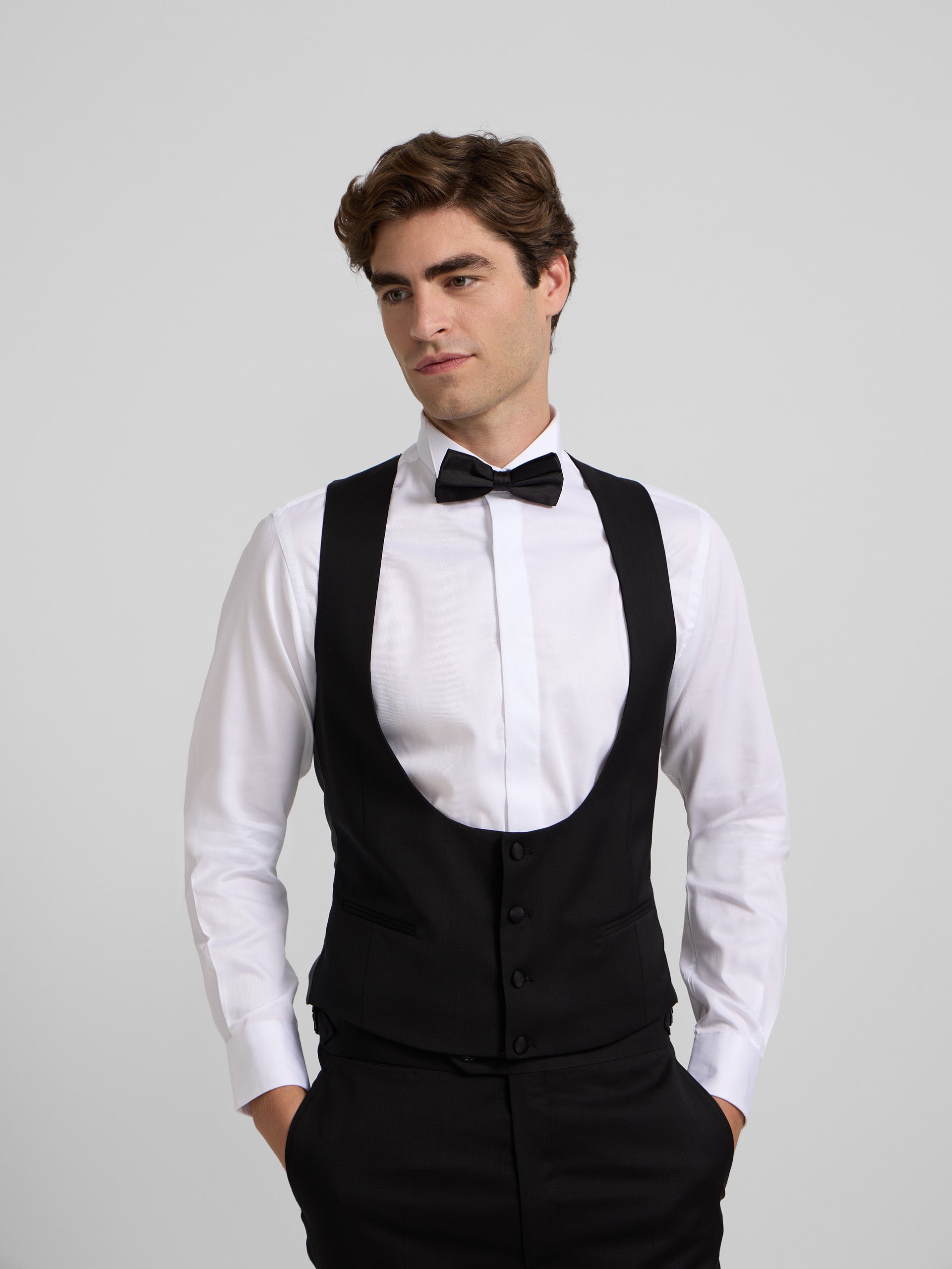 Camisa Chaleco Smoking Slim Fit Smoking Negro Con Chaleco Gris