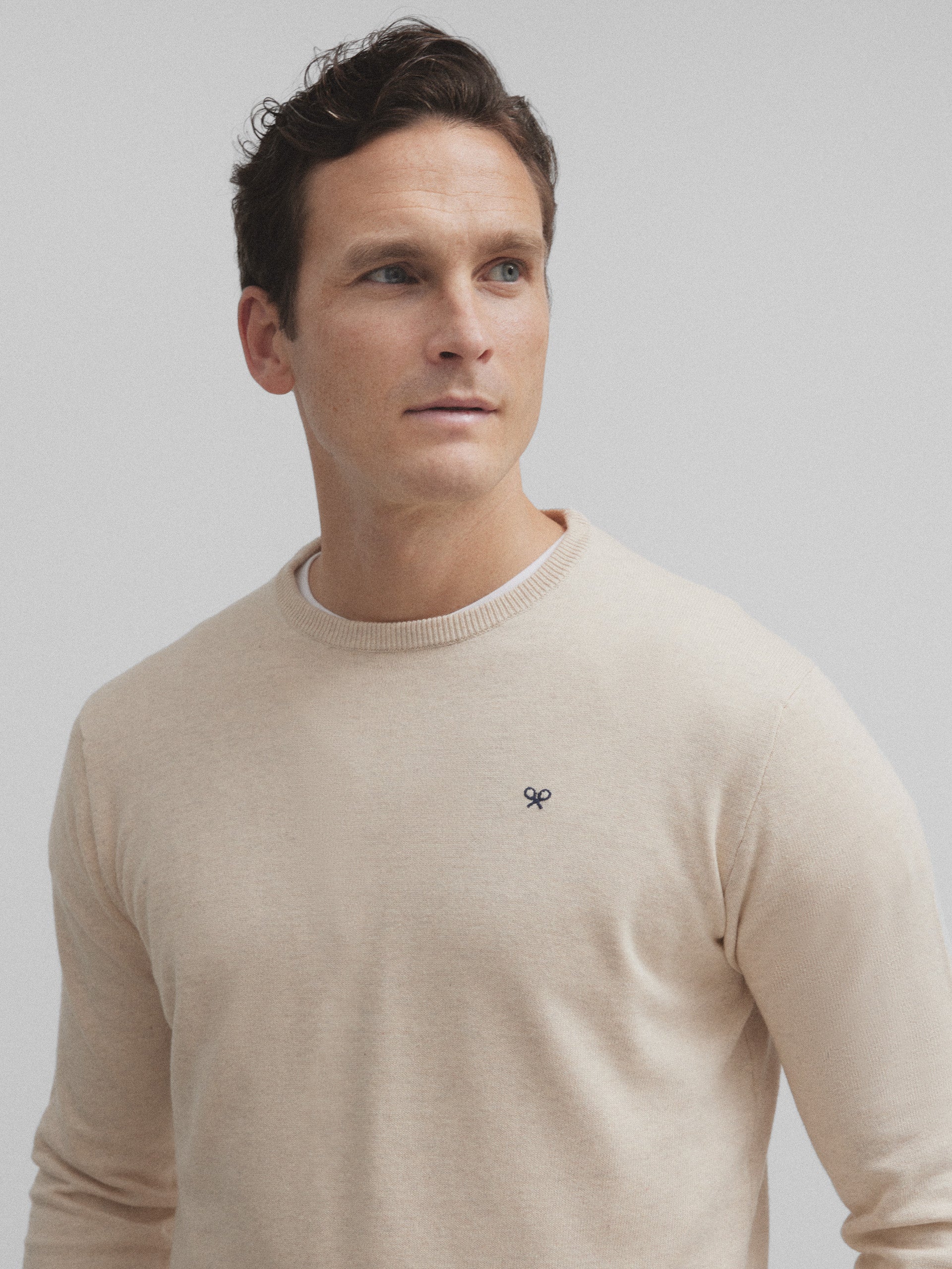 Pull col rond beige