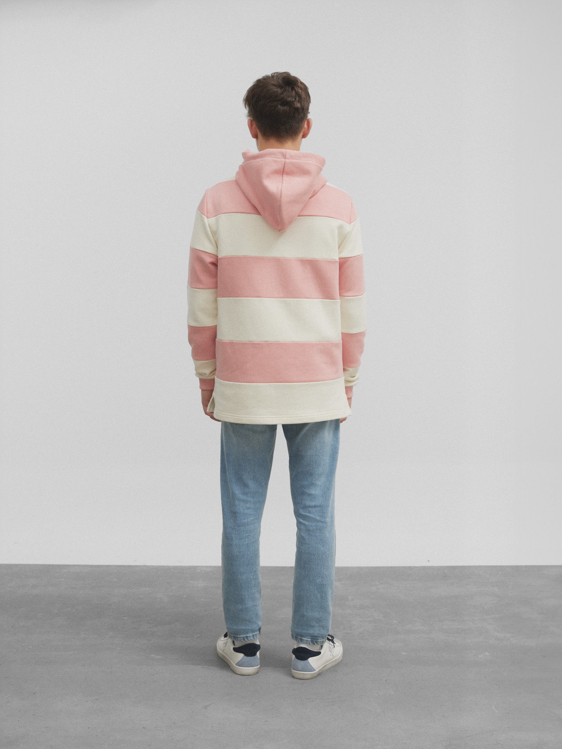 Coral wide striped hoodie