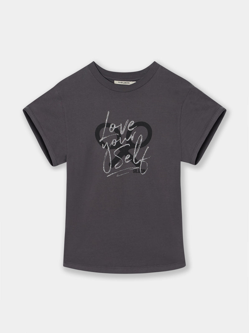 Camiseta woman manga roll out negra