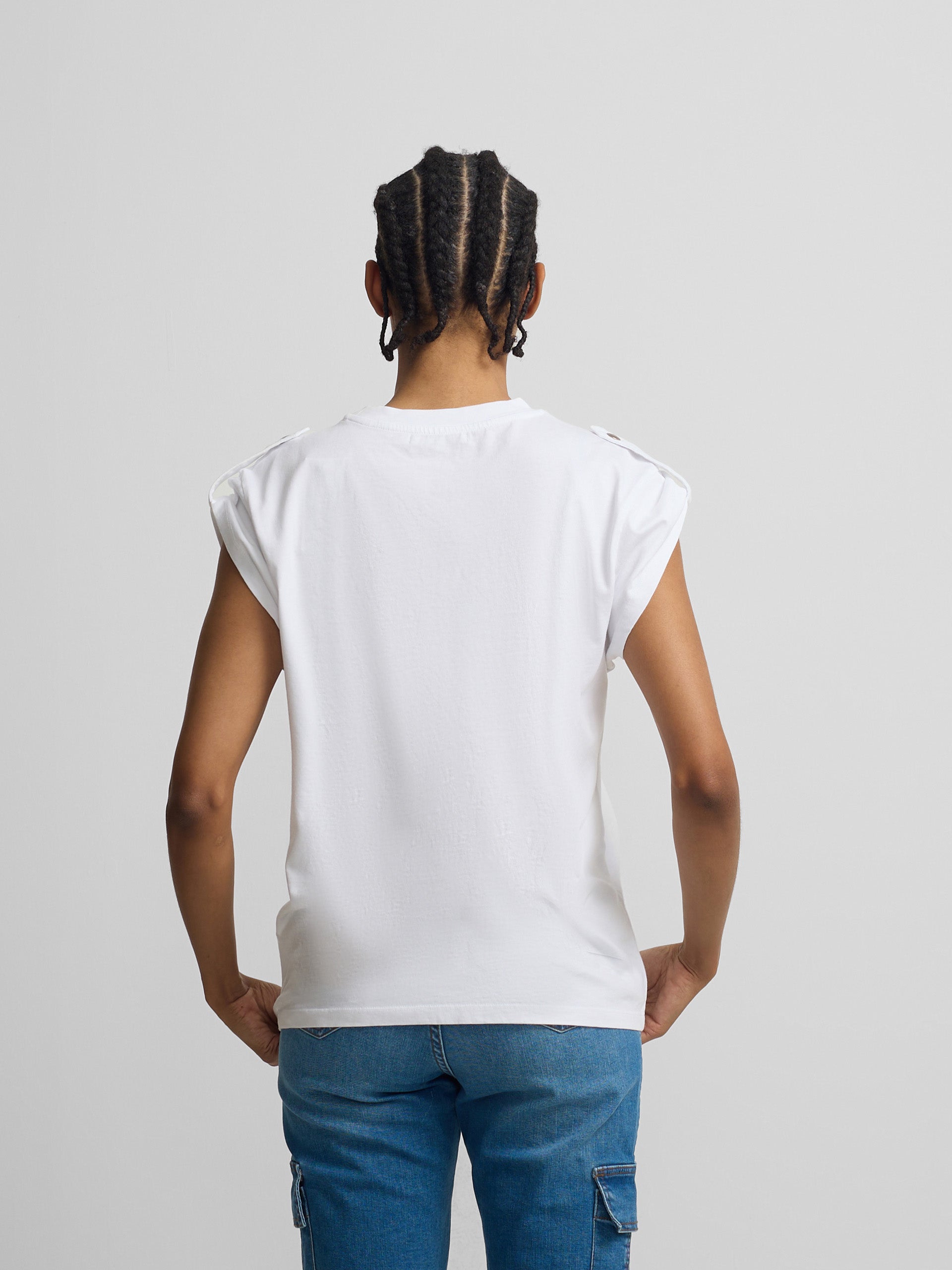 T-shirt femme à manches roulées blanche