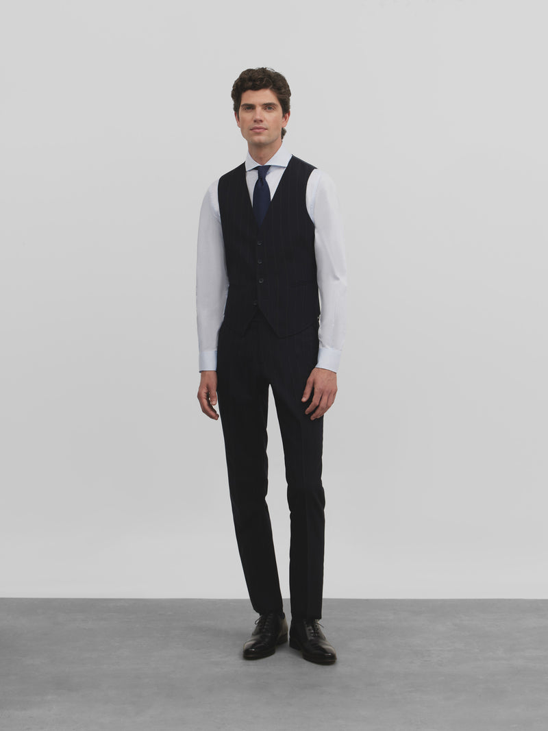 Gilet de costume à rayures bleu marine