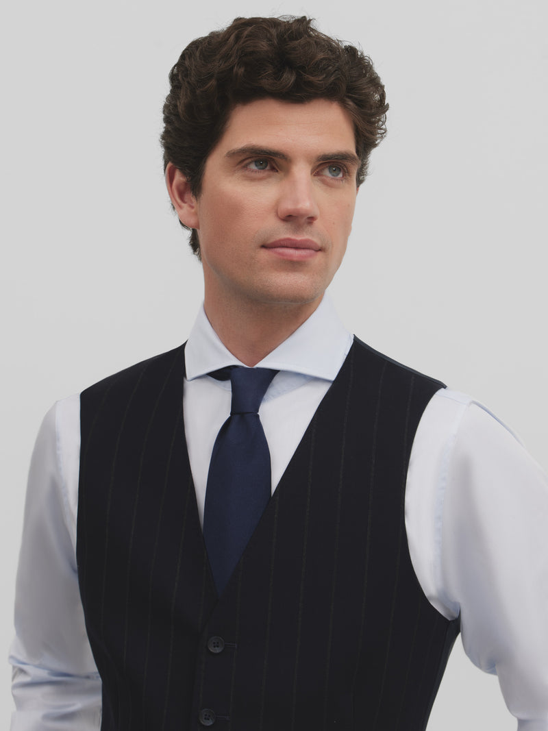 Gilet de costume à rayures bleu marine