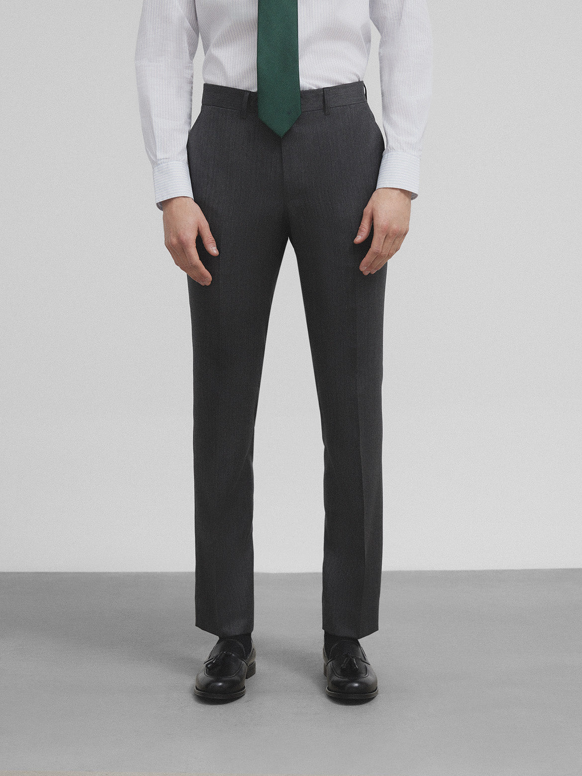 Gray stretch double-breasted suit pants