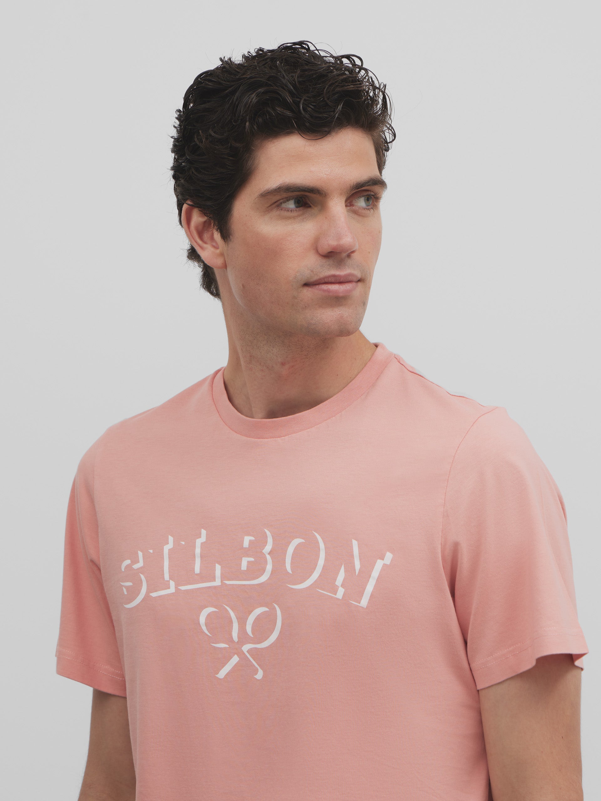 Camiseta silbon raqueta media coral