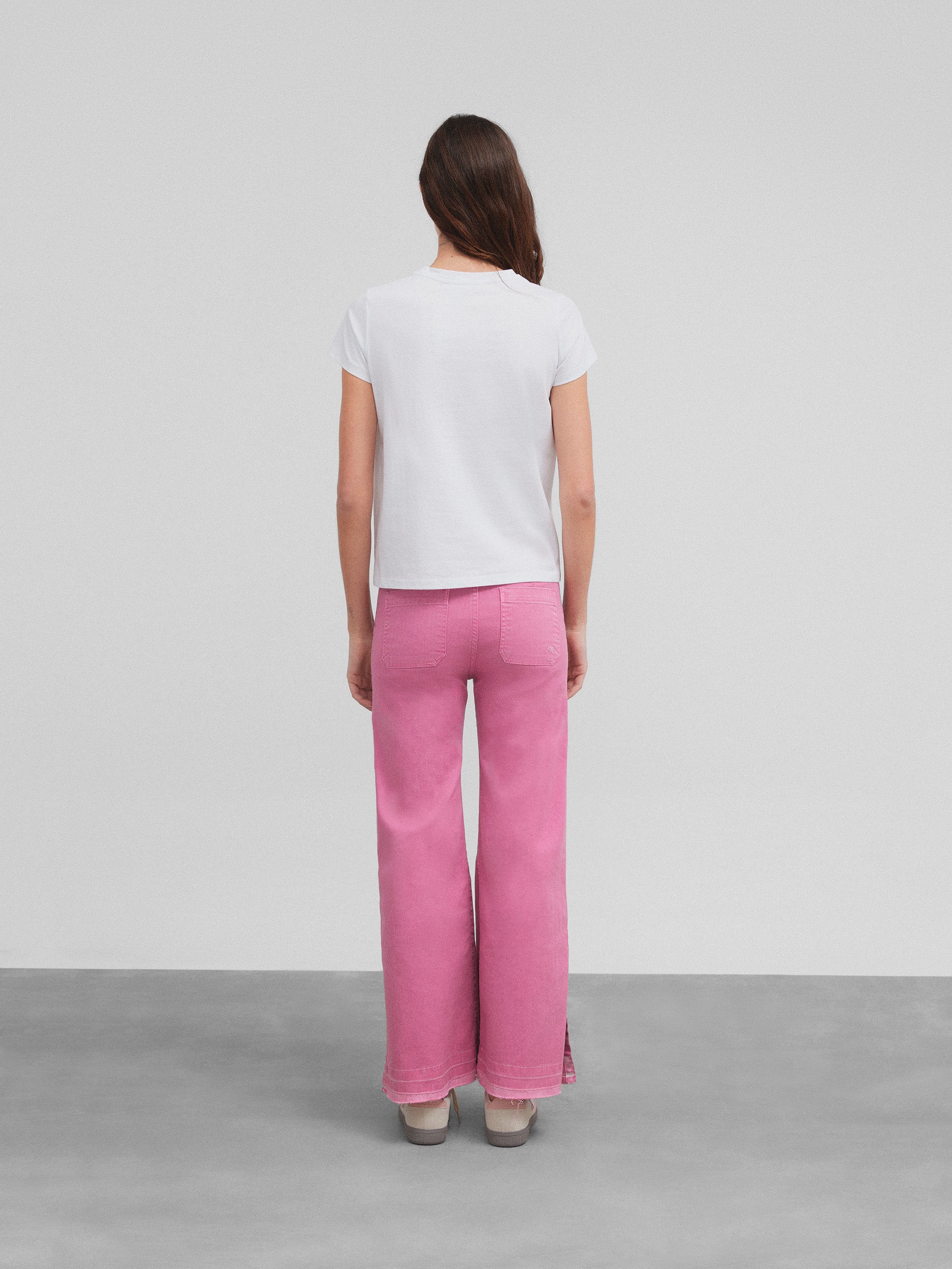 Pantalon jupe-culotte rose avec poches