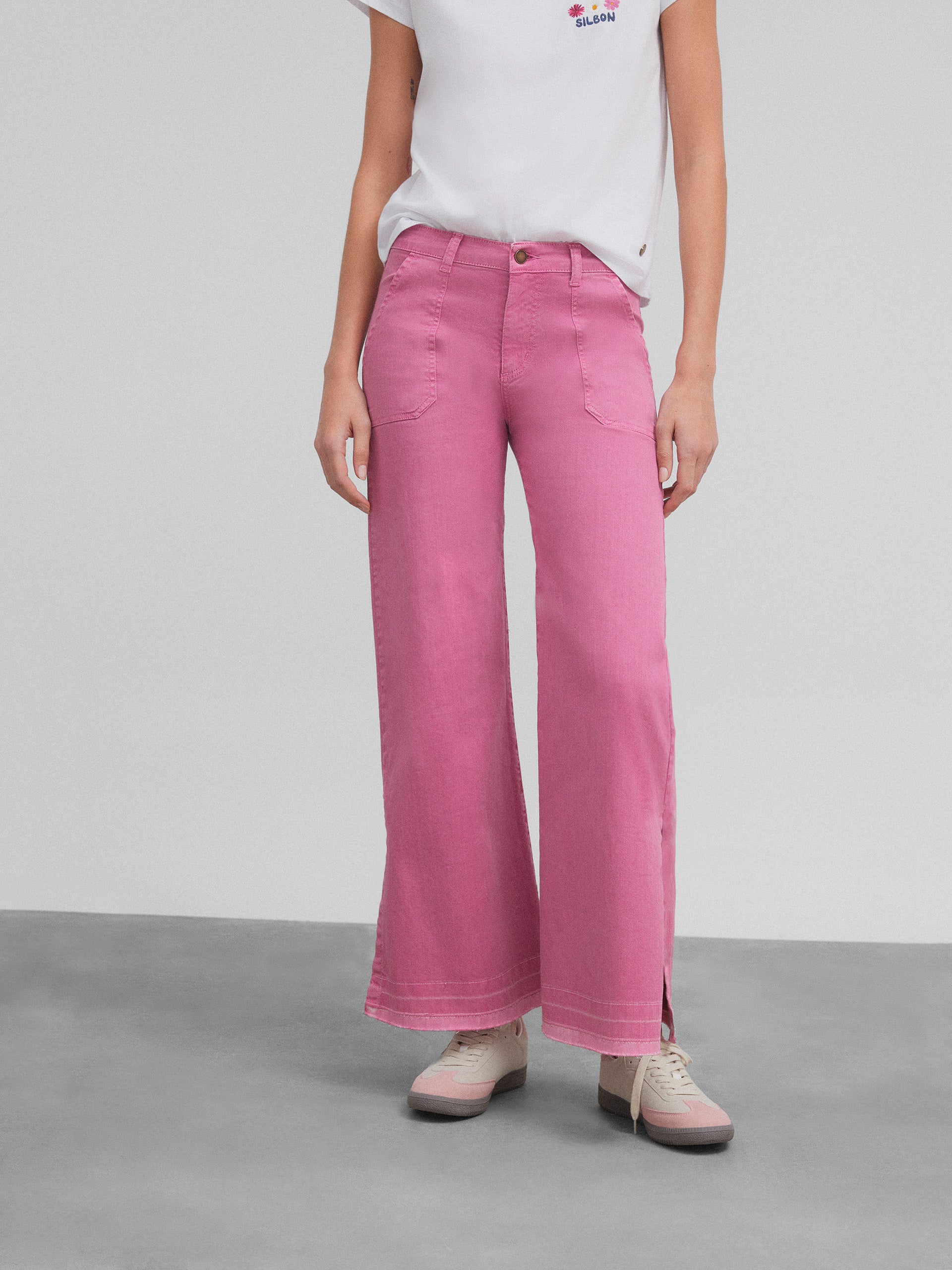 Pantalon culotte bolsillos rosa