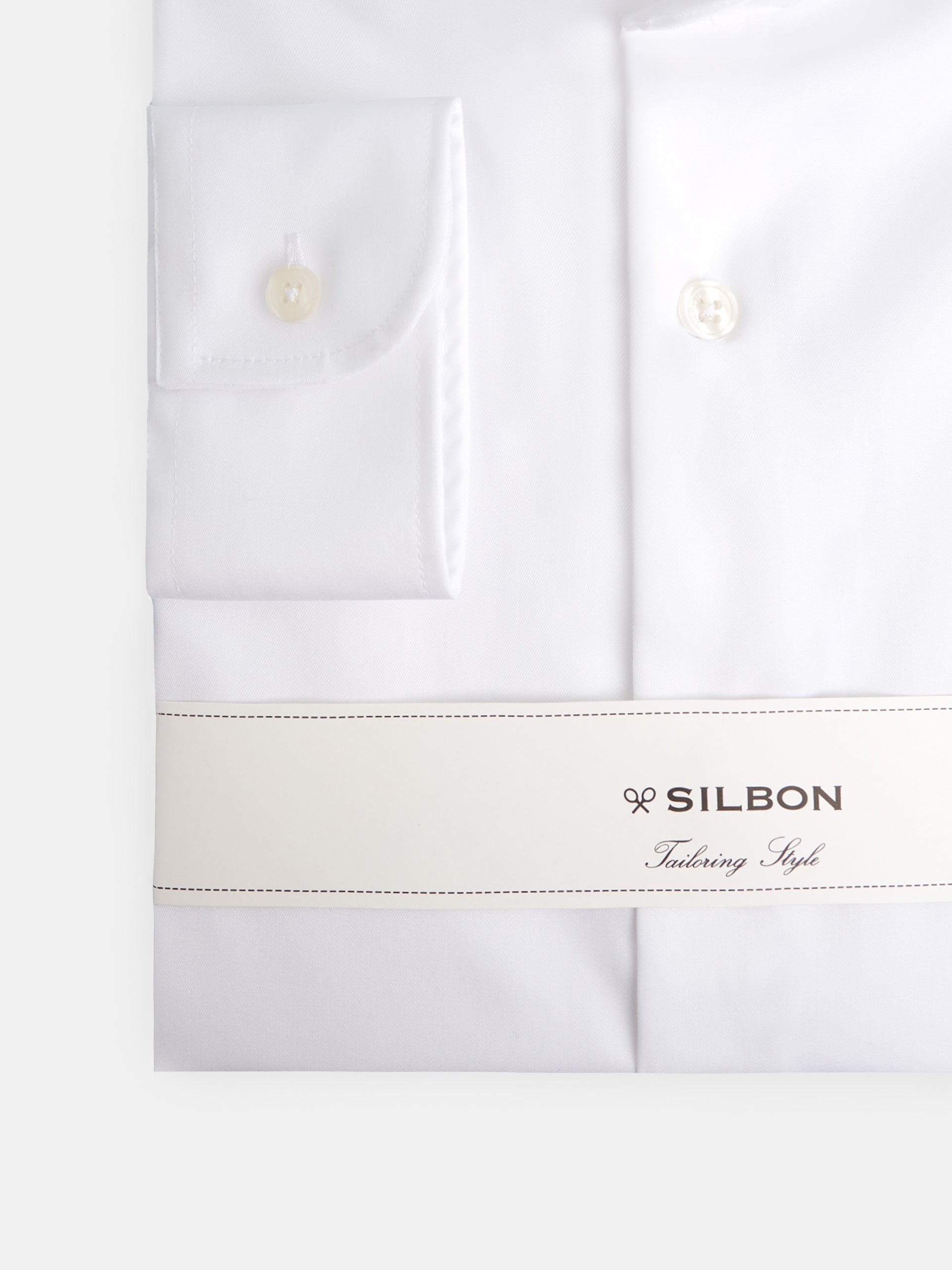 Camisa de vestir branca, punho simples, fácil de engomar