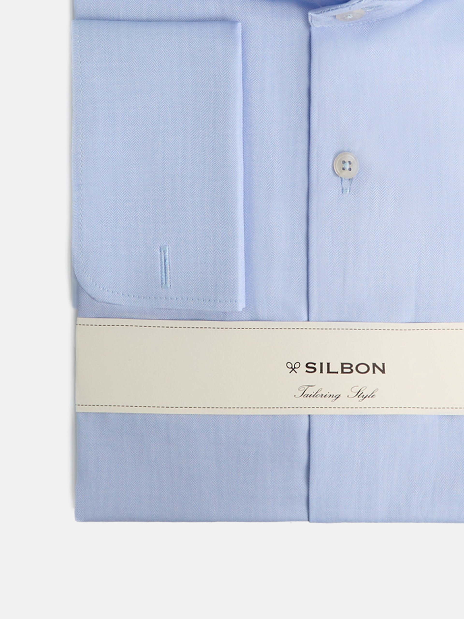 Light blue herringbone dress shirt with double cuff