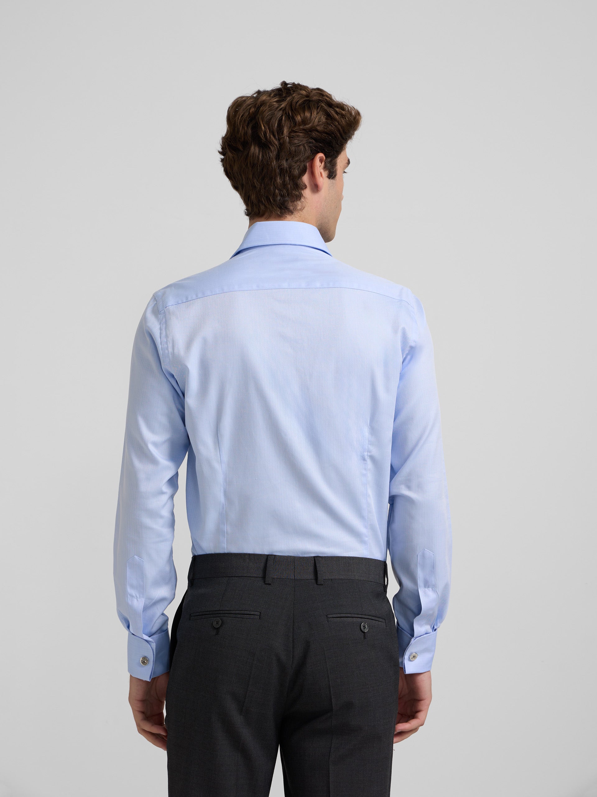 Light blue herringbone dress shirt with double cuff