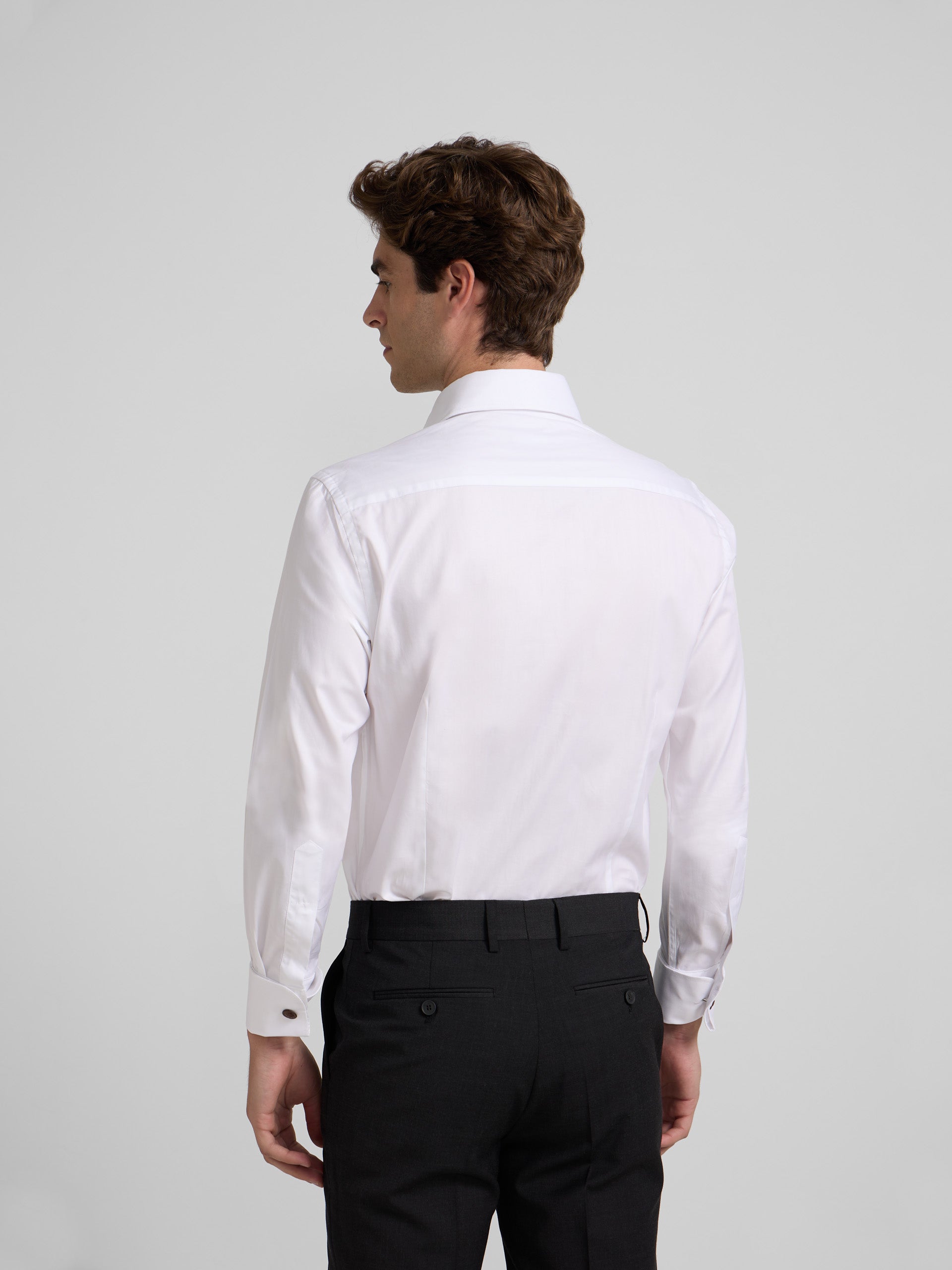 Camisa de vestir branca espinhada, punho duplo