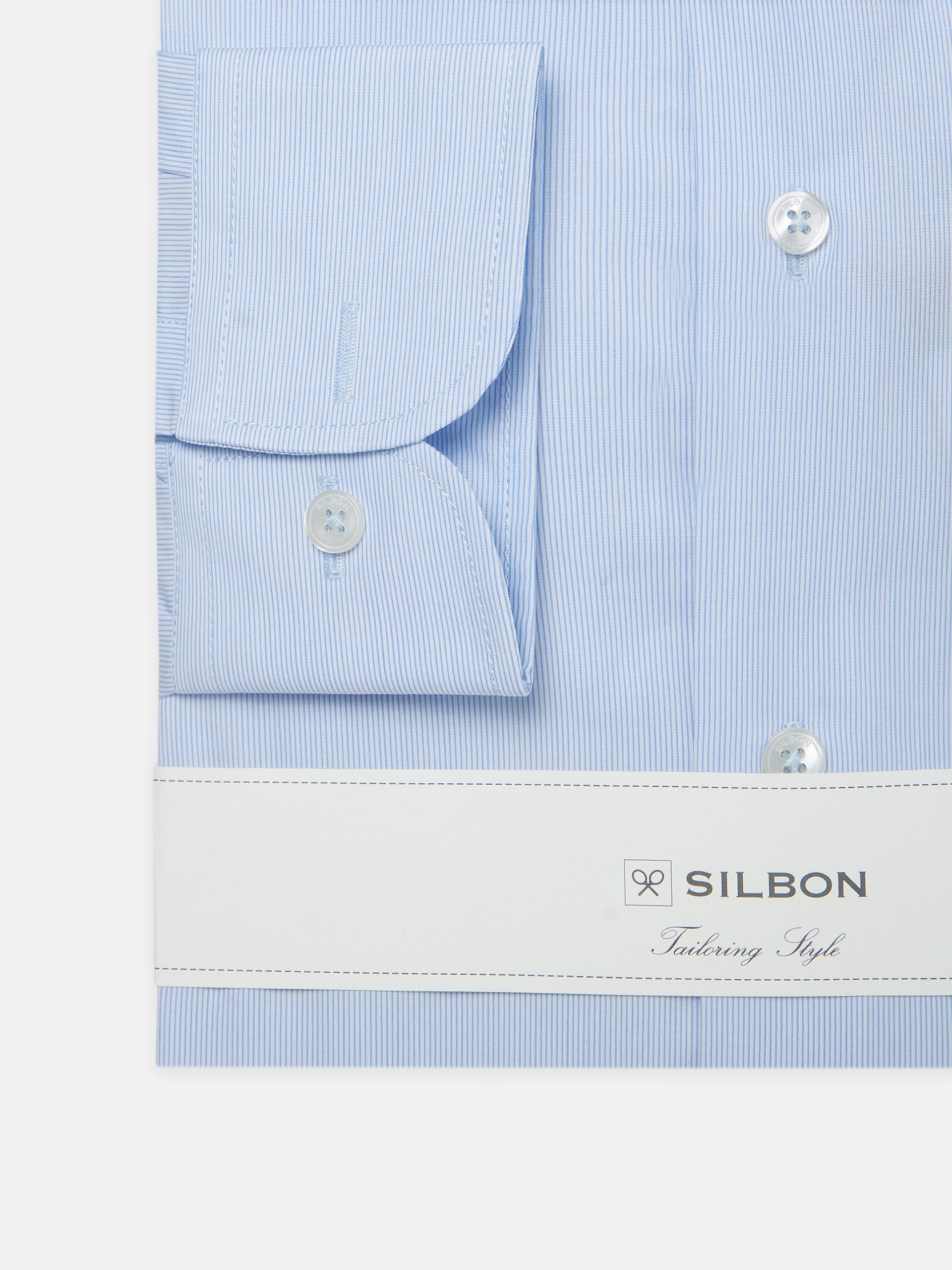 Camisa de vestir riscas finas azul claro punho simples